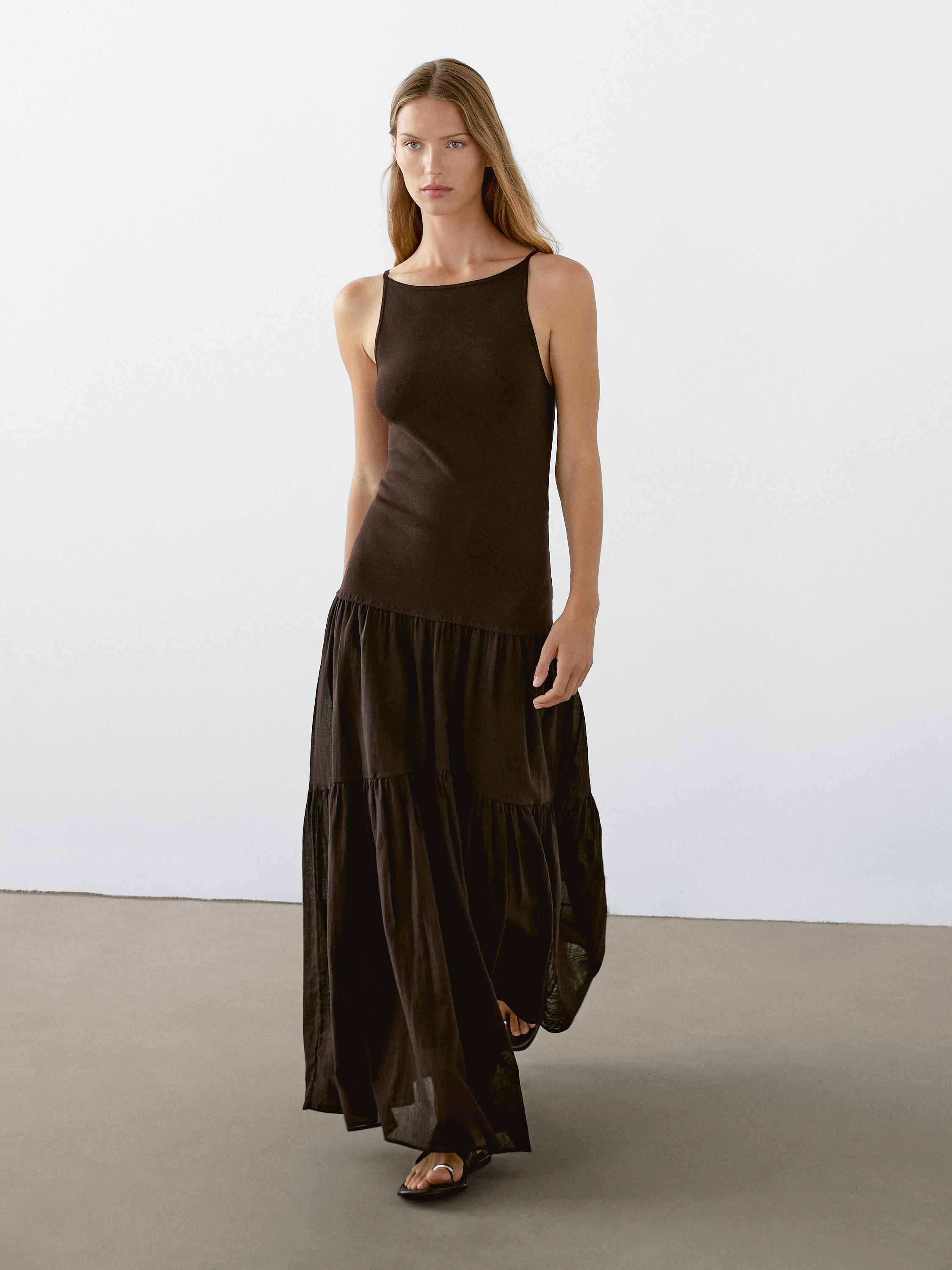Long strappy cotton blend dress