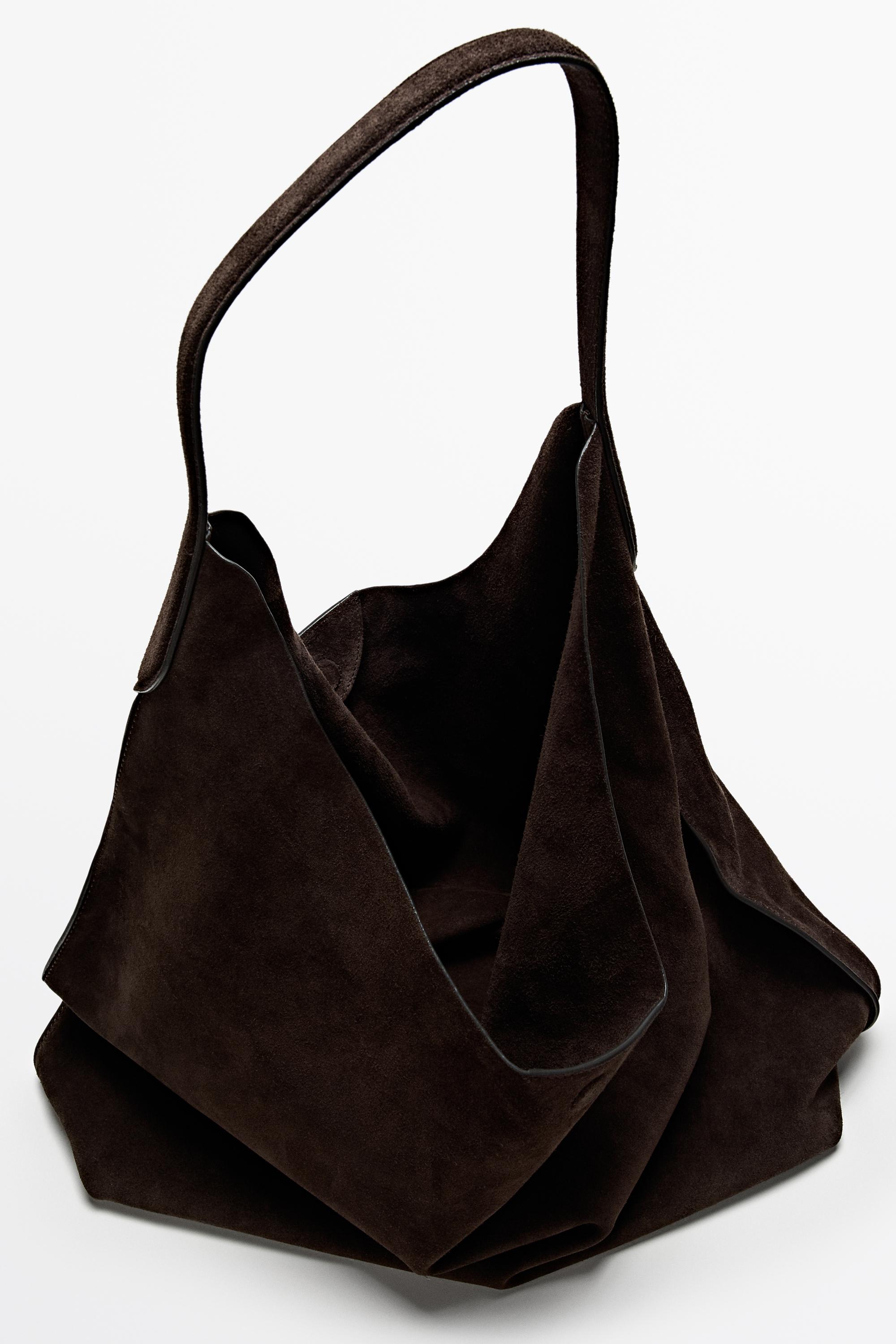 Maxi split suede leather shoulder bag — Chocolate
