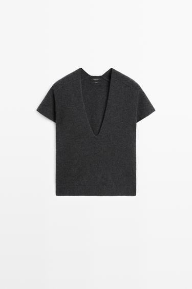 100% cashmere knit short sleeve sweater — ANTHRACITE GREY 2