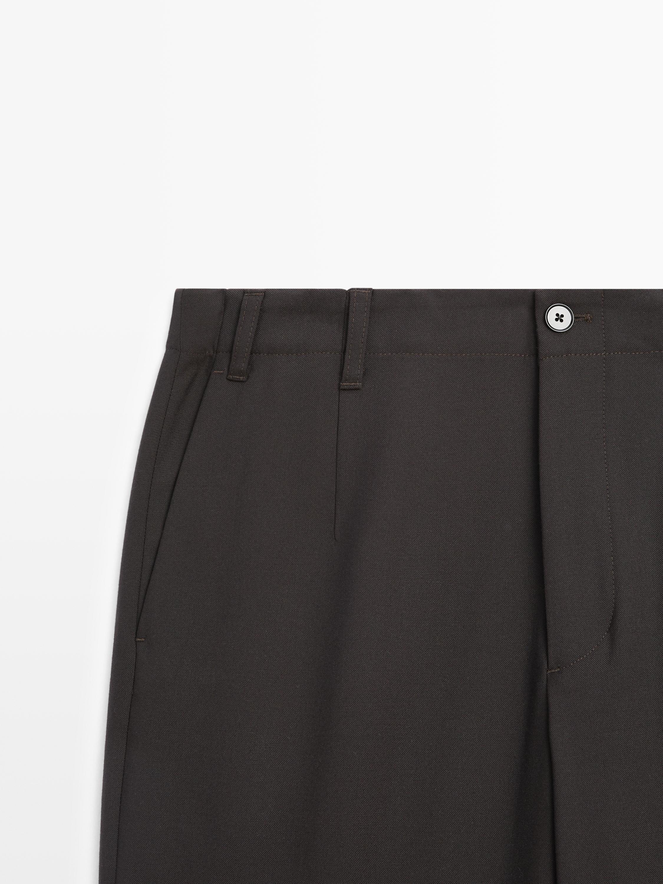 Cool wool textured trousers — BROWN