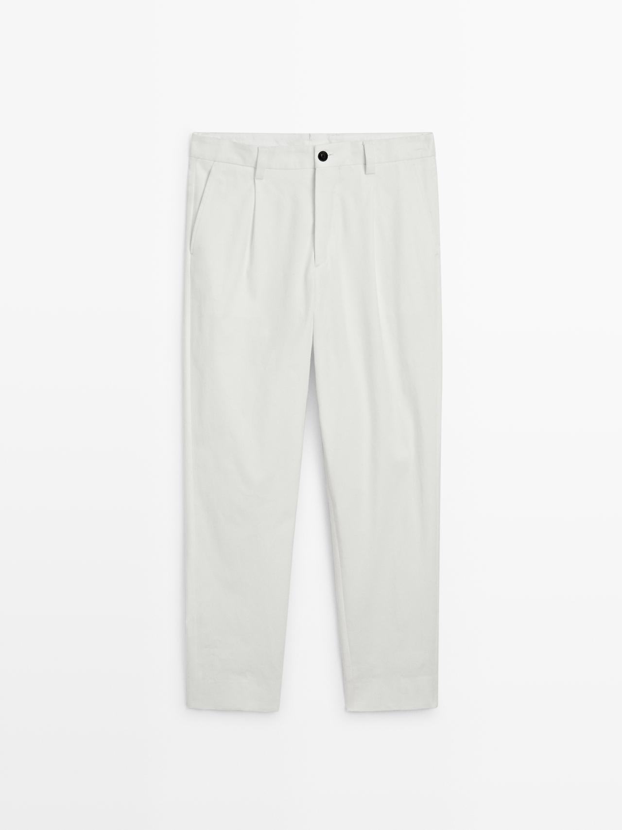 Massimo Dutti - Herre - Bukser Med Brede Ben Og Læg - Limited - Hvid - 46