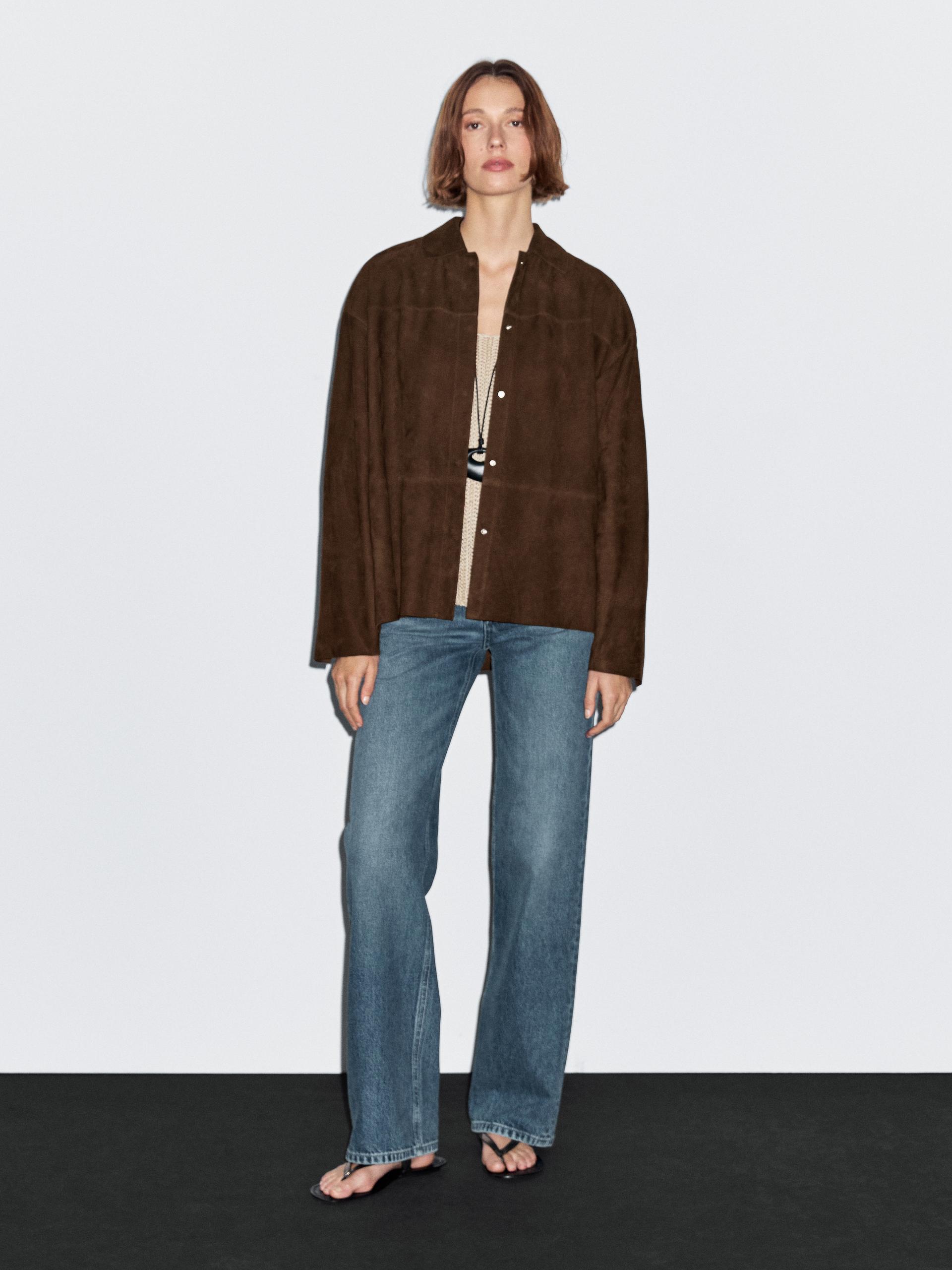 Sobrecamisa Piel Ante - Marrón - L - Massimo Dutti - Mujer