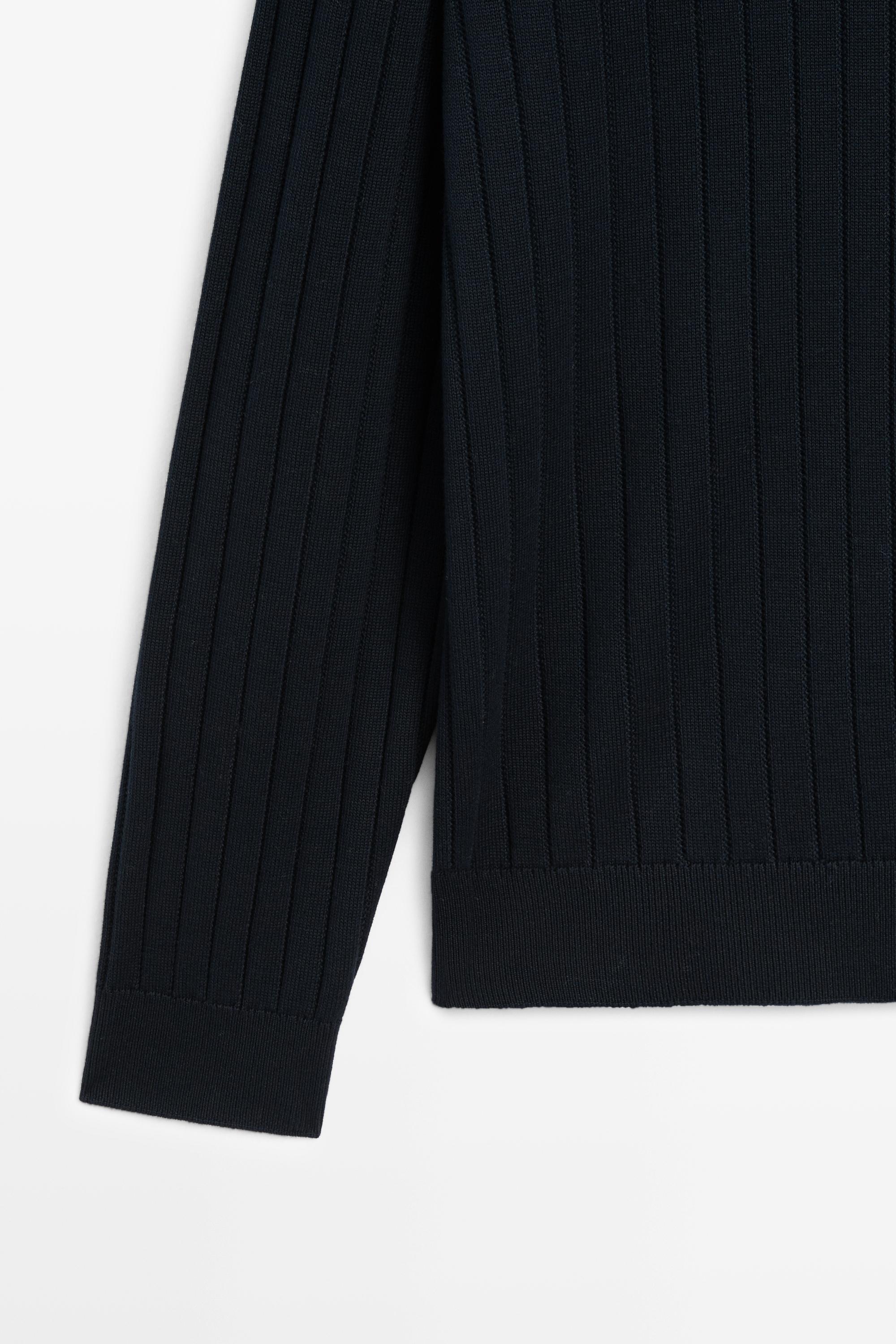 100% cotton ribbed knit sweater — NAVY BLUE