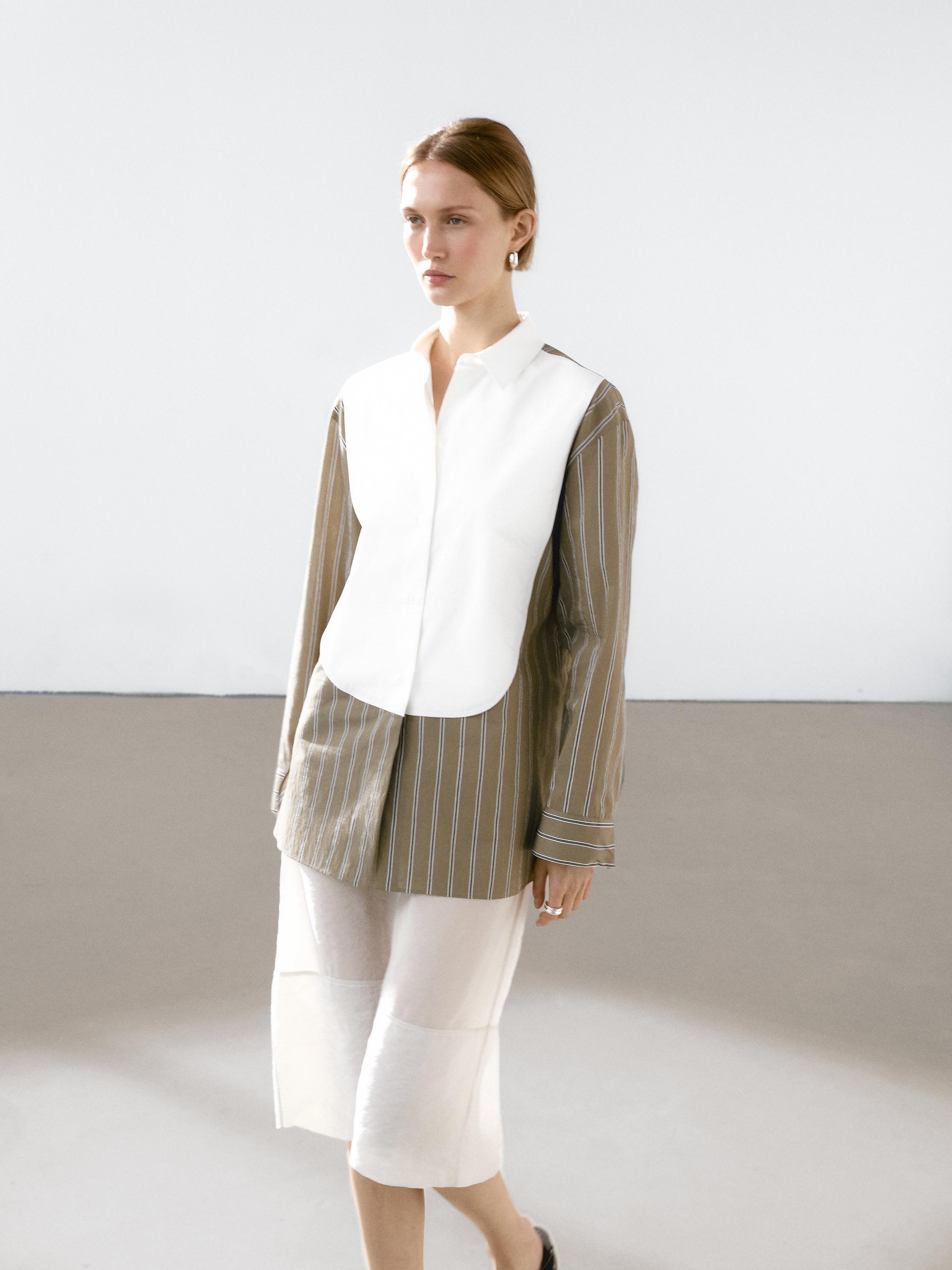 Camisa plastrón raias mestura algodón