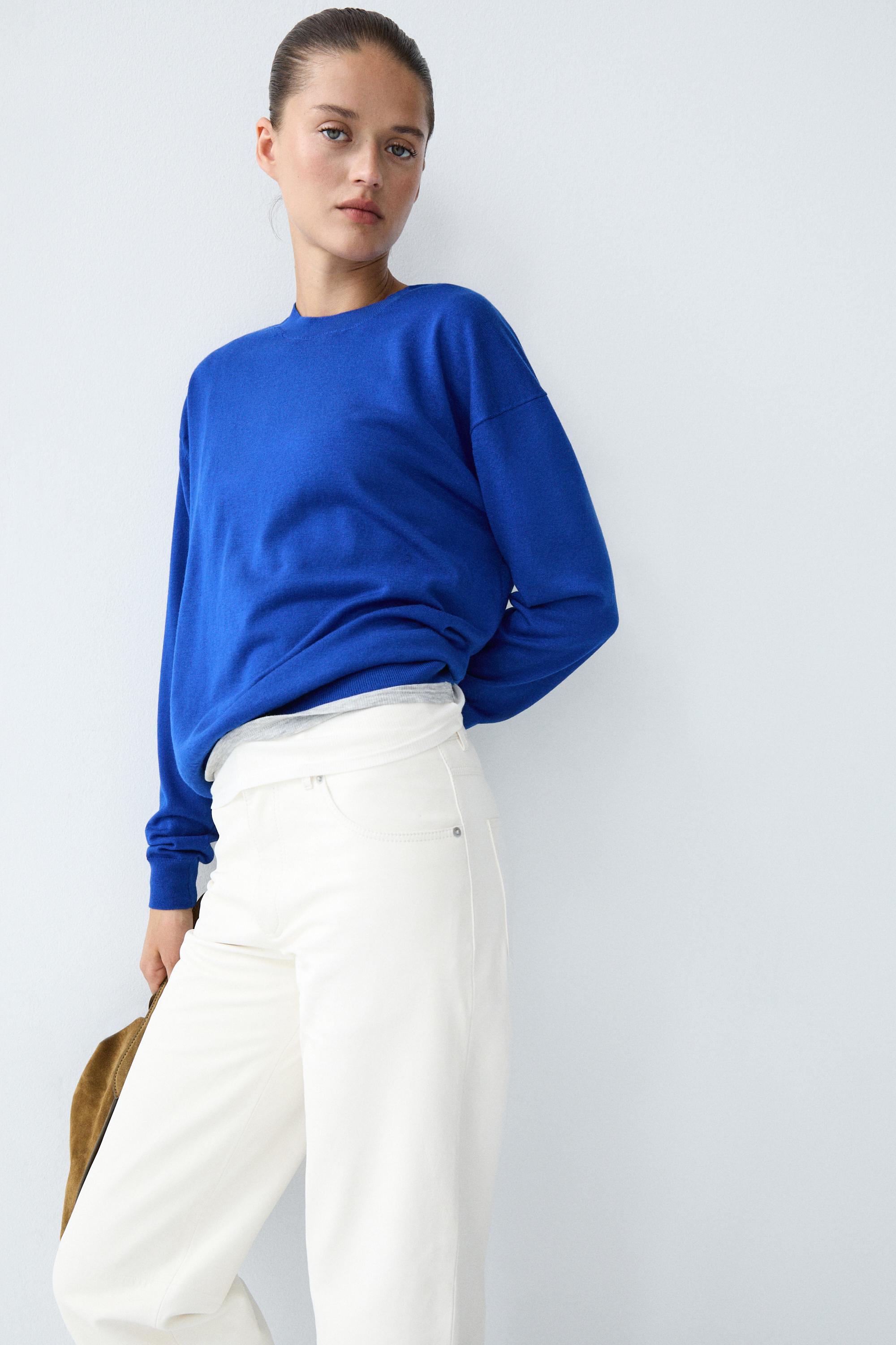 Fine knit round neck sweater — DEEP BLUE