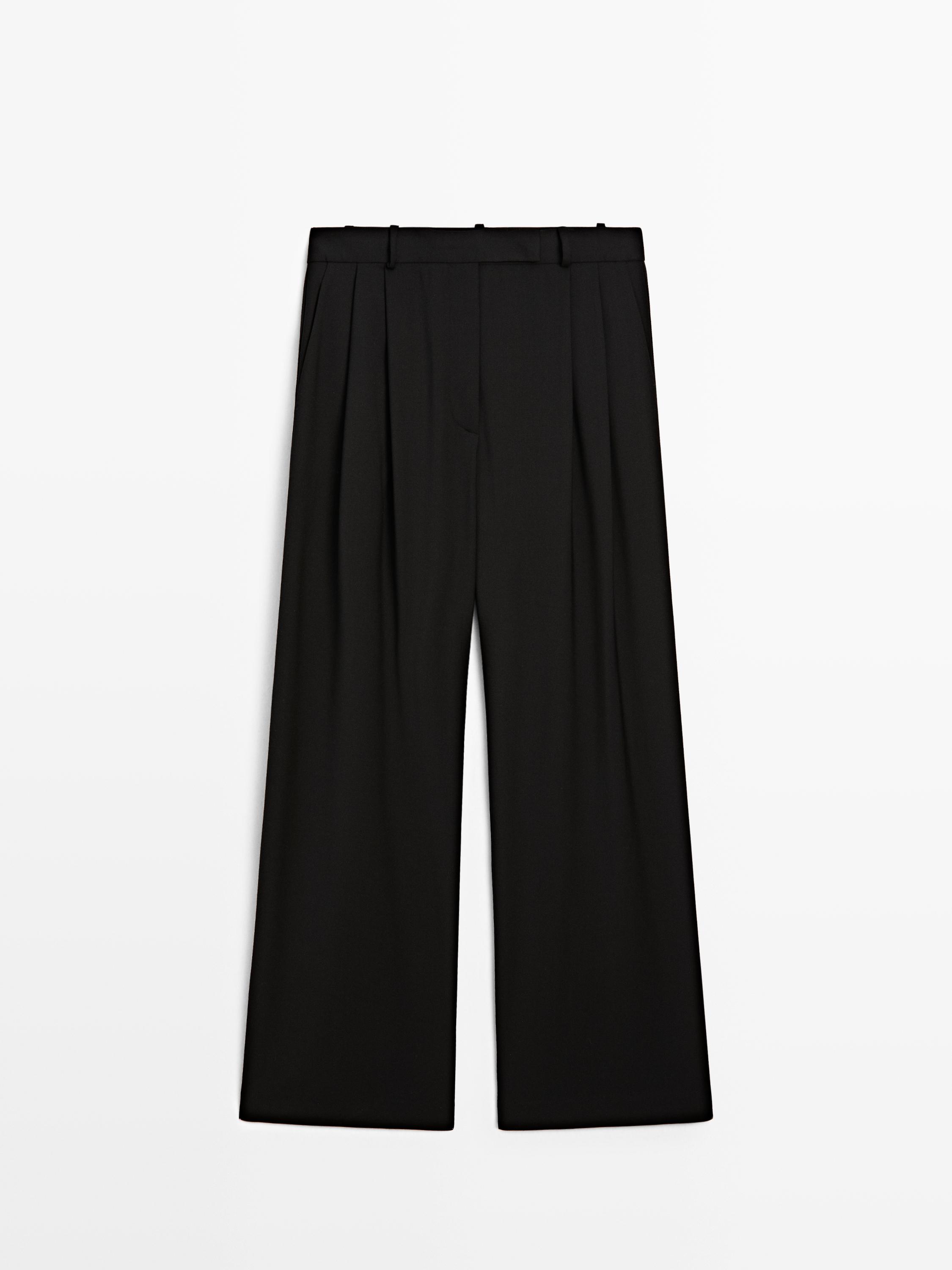 Wide-leg trousers with darts - STUDIO — BLACK