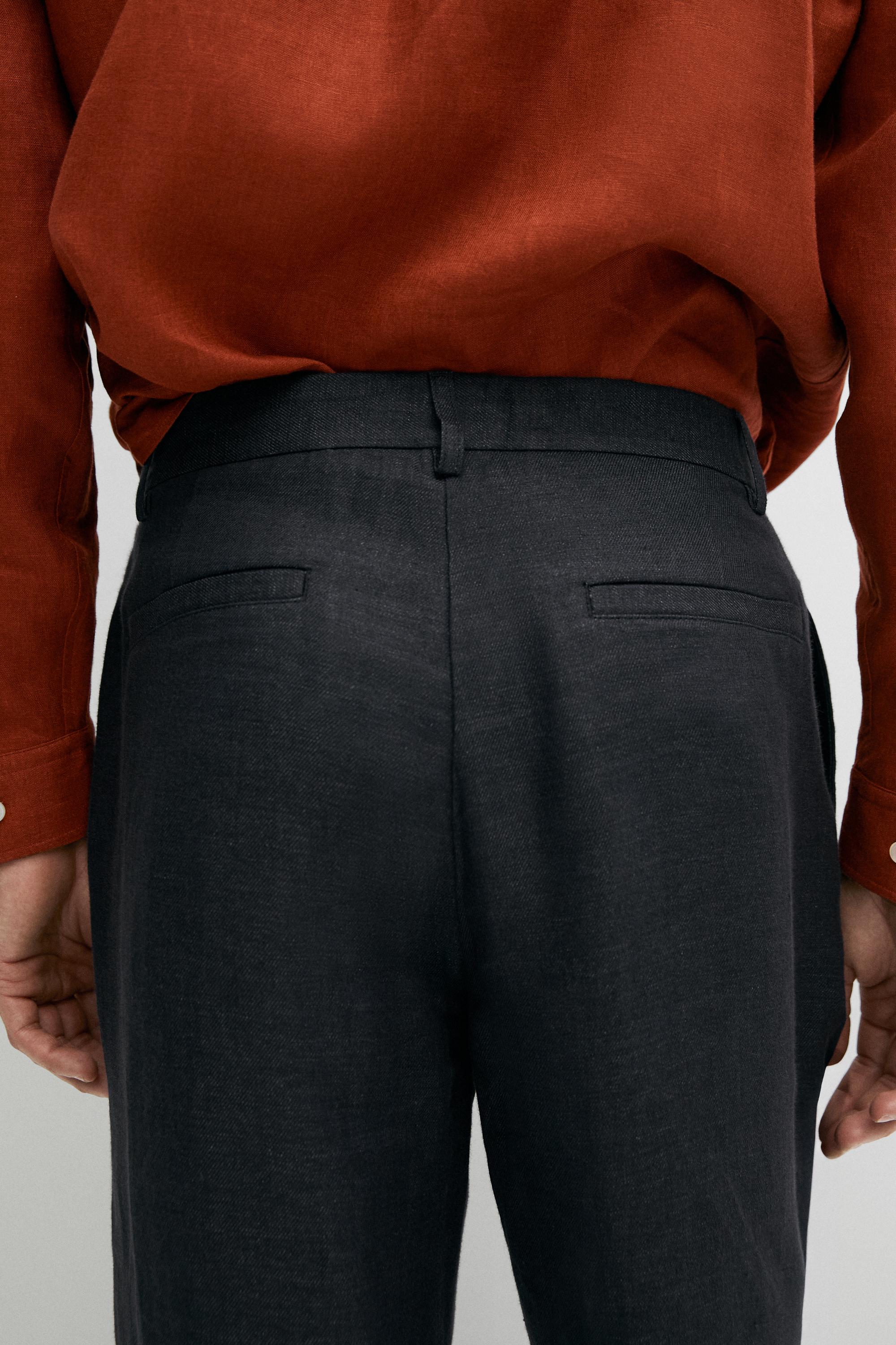 100% linen total look melange trousers — INK BLUE