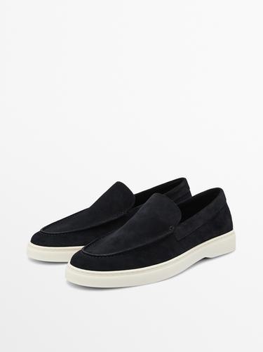 Split leather loafers with moc toe — BLUE 2