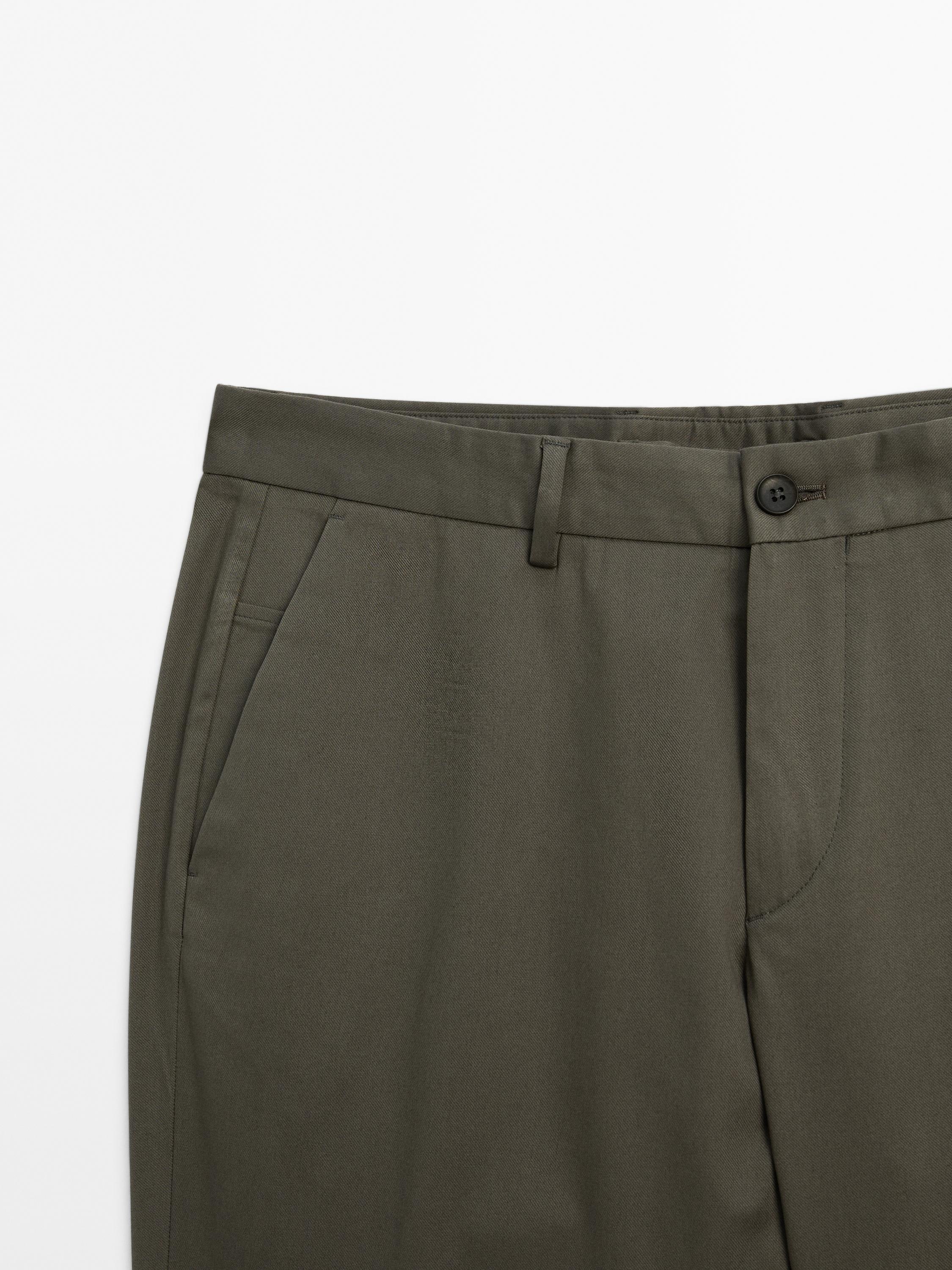 Cotton blend slim fit trousers