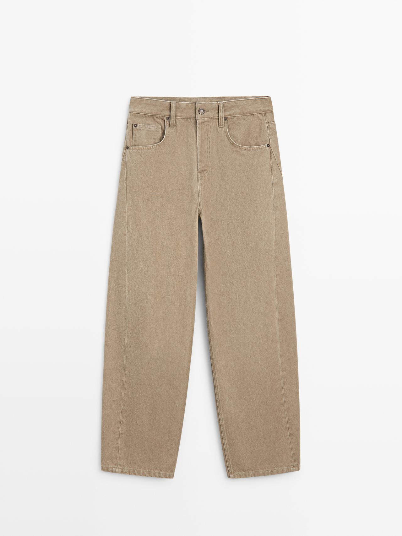 Massimo Dutti - Dames - Mid-Rise Balloon Fit Jeans - Zand - 42