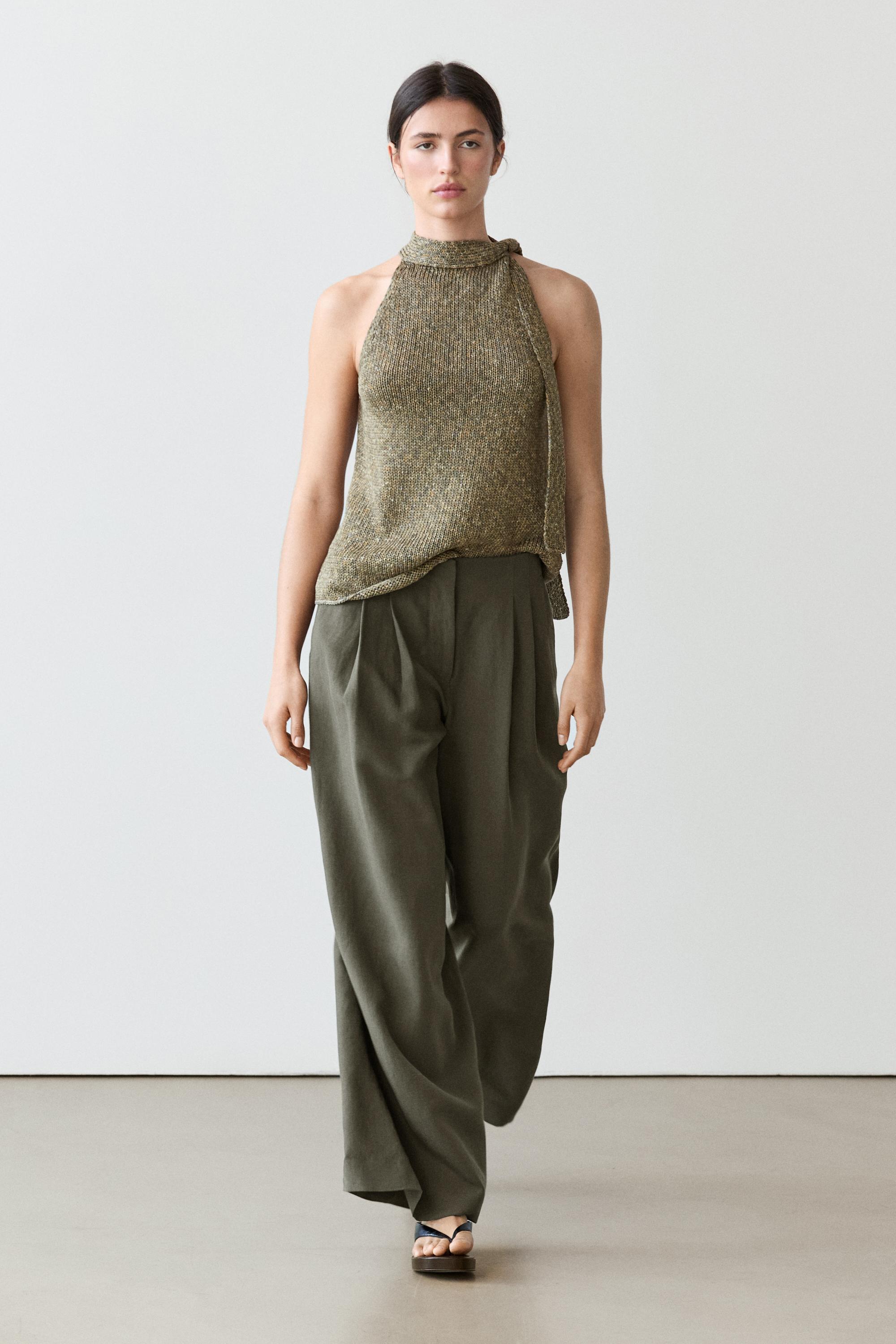 Darted wide-leg trousers — KHAKI