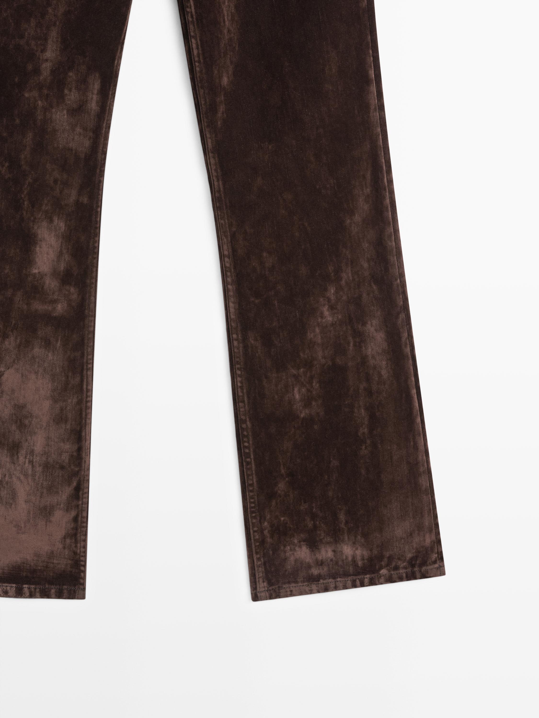 High-waist flocked boot-cut jeans — Chocolate