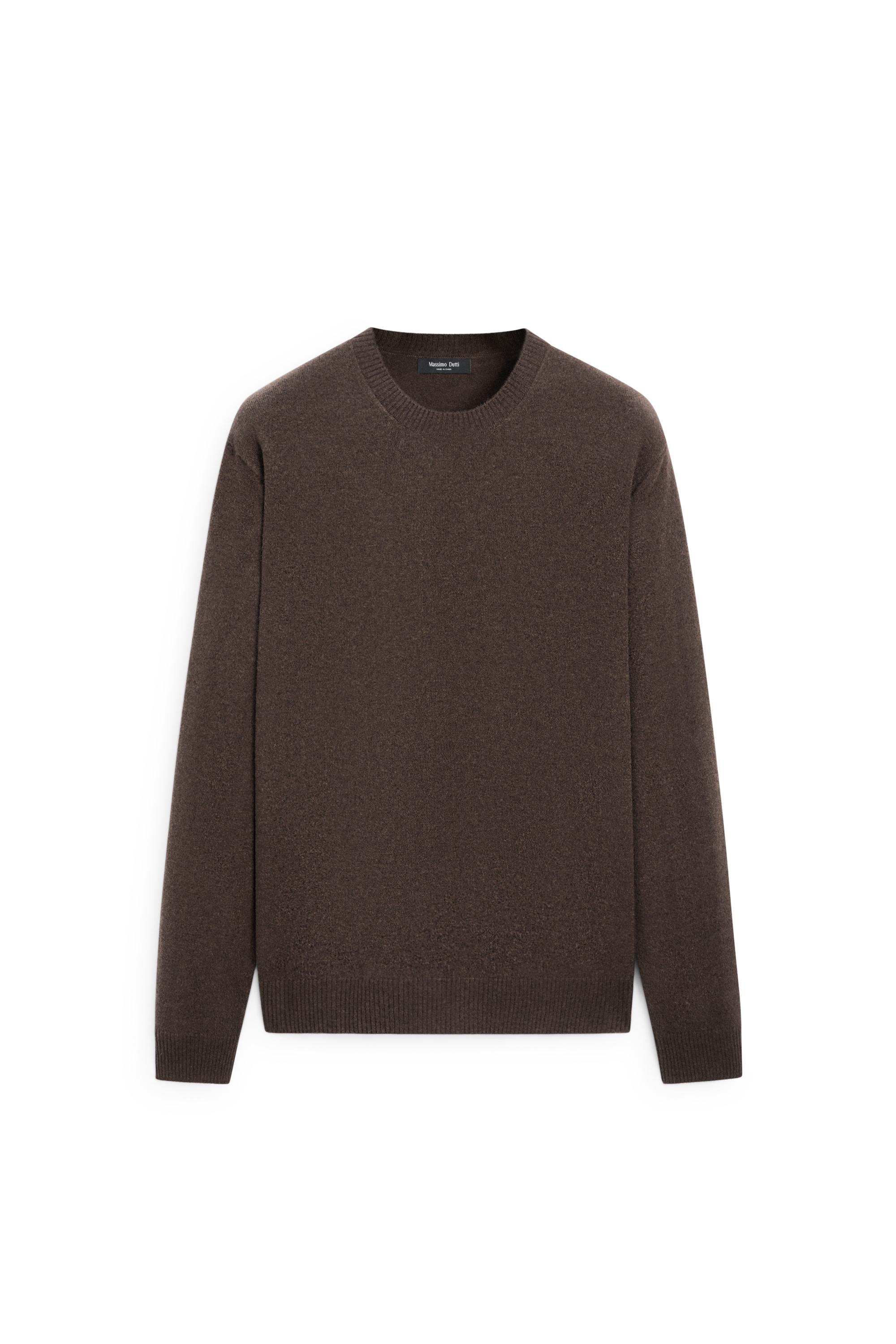 Wool blend round neck knit sweater — Chocolate