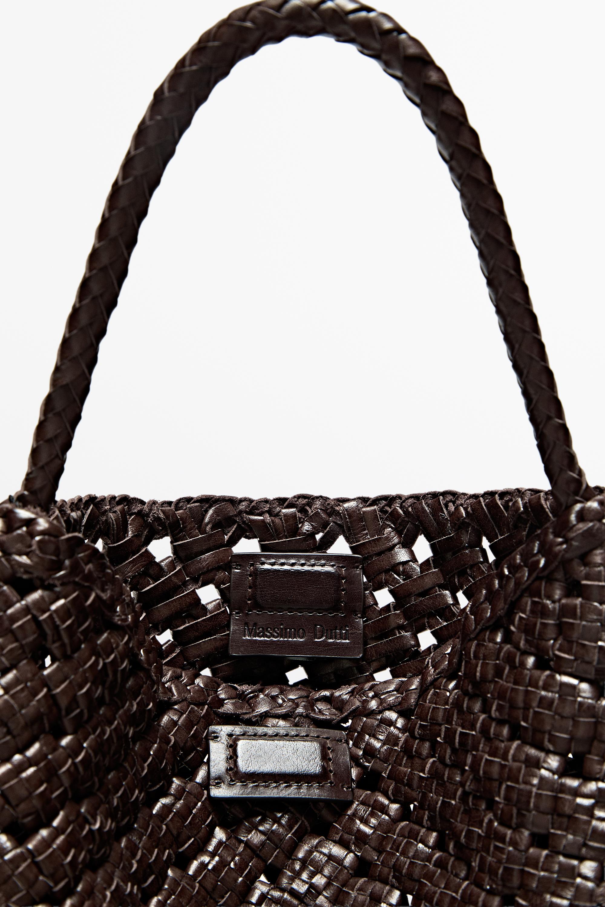 Medium braided nappa leather bag — BROWN