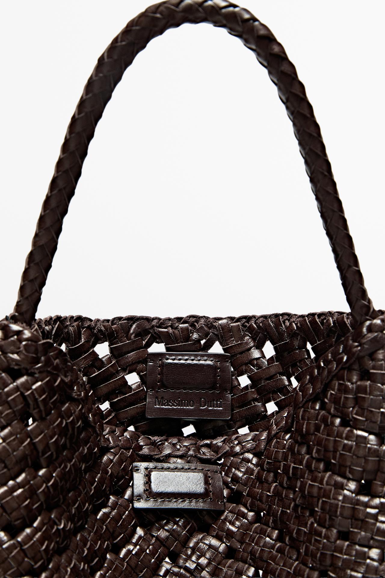 Medium braided nappa leather bag — BROWN