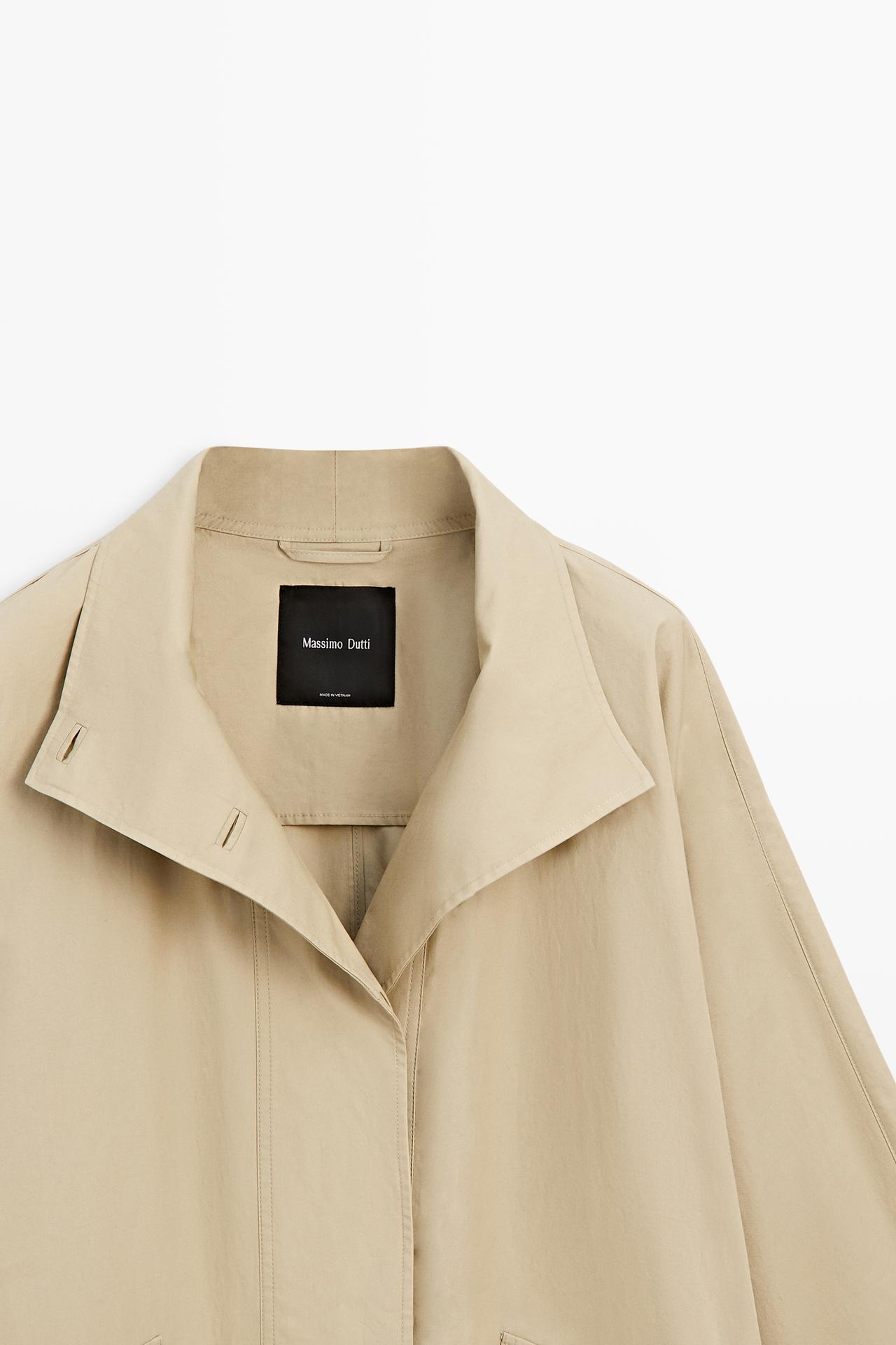 High neck 100% cotton trench coat — Light Beige