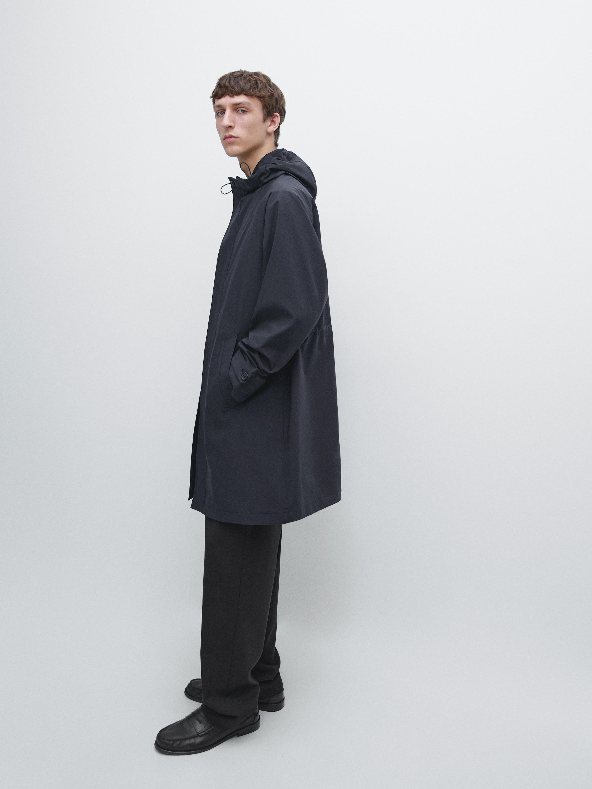 Long hooded parka — NAVY BLUE