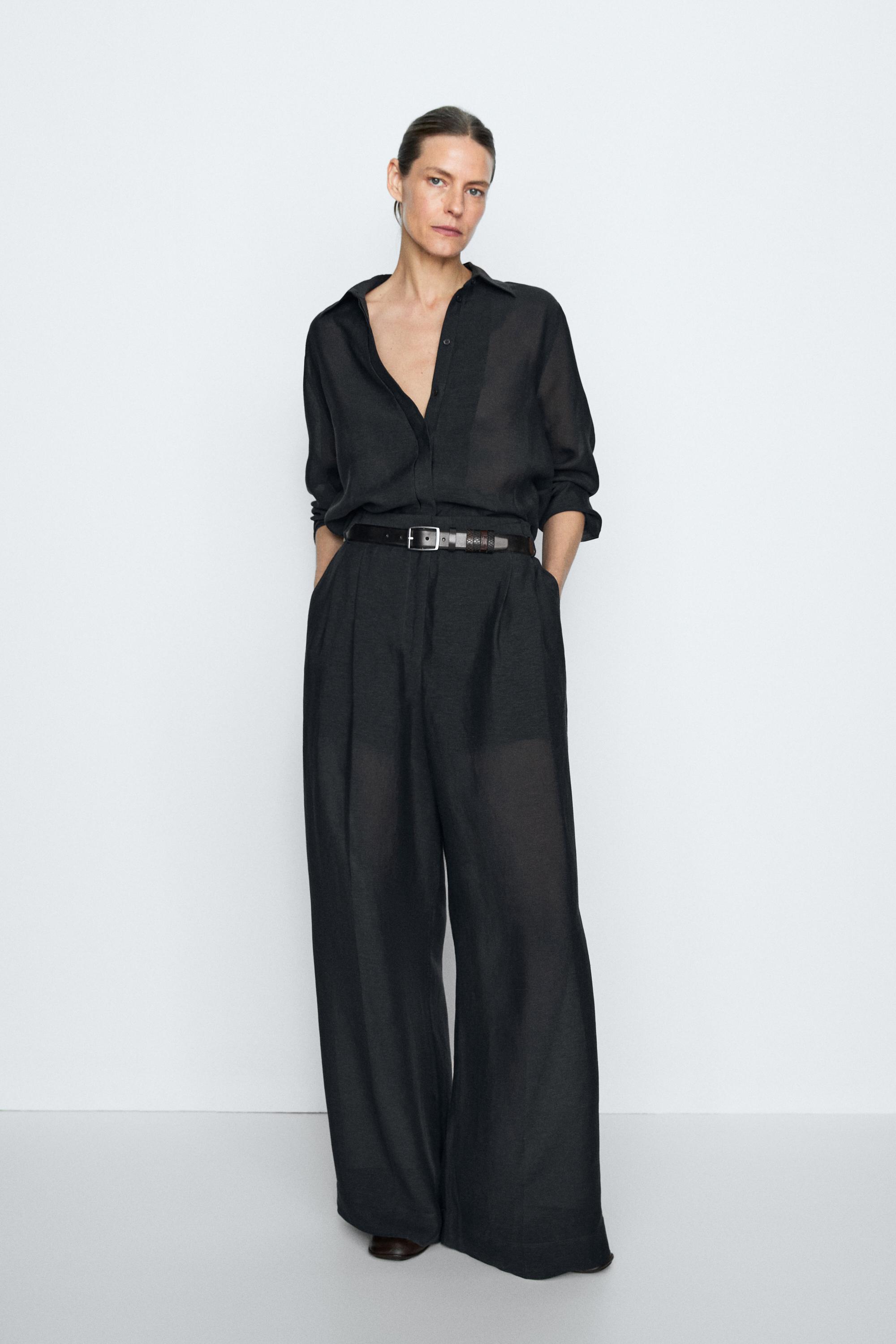 Flowing semi-sheer pants - STUDIO — NAVY BLUE