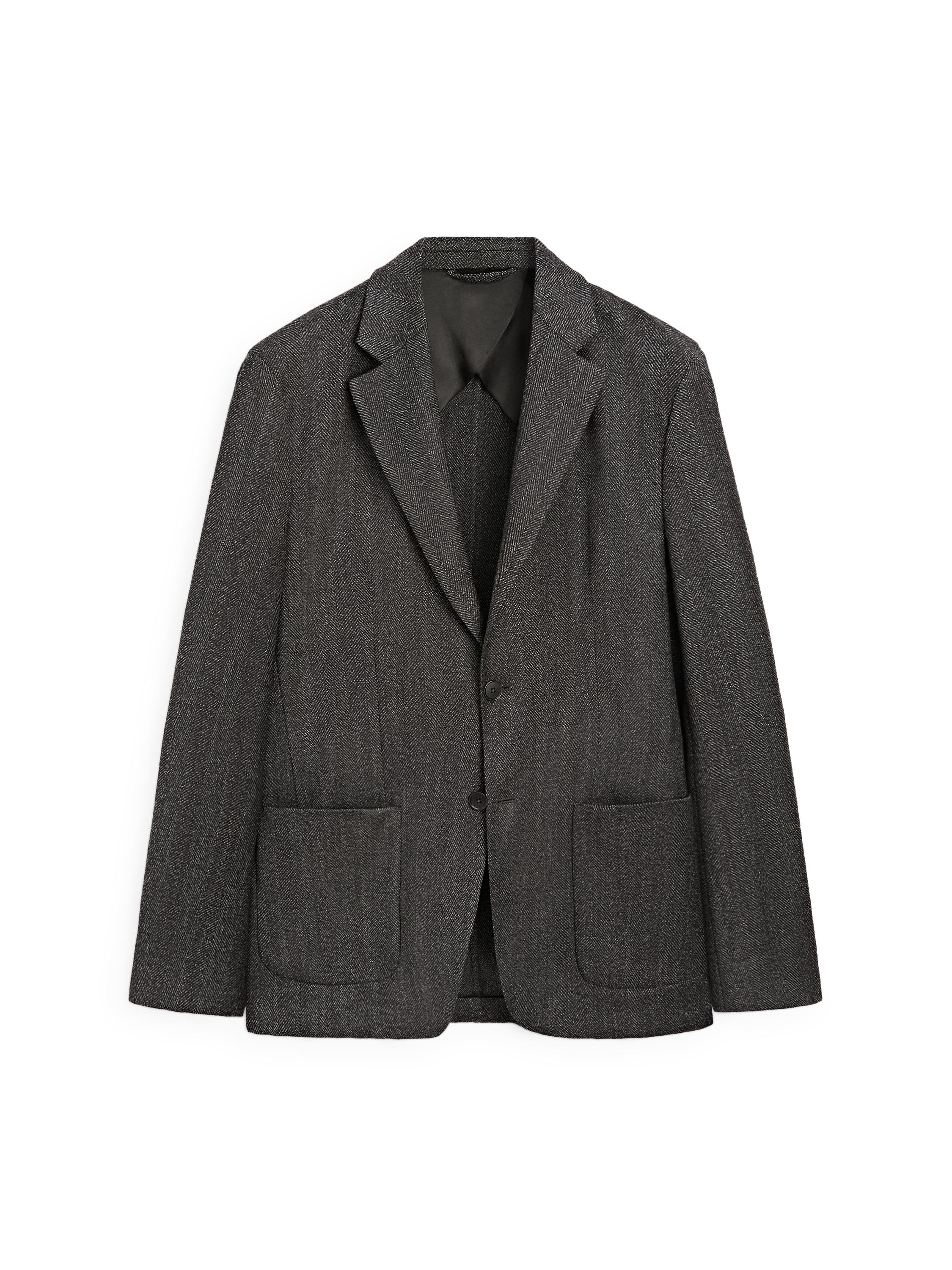 Herringbone wool blend blazer — CHARCOAL