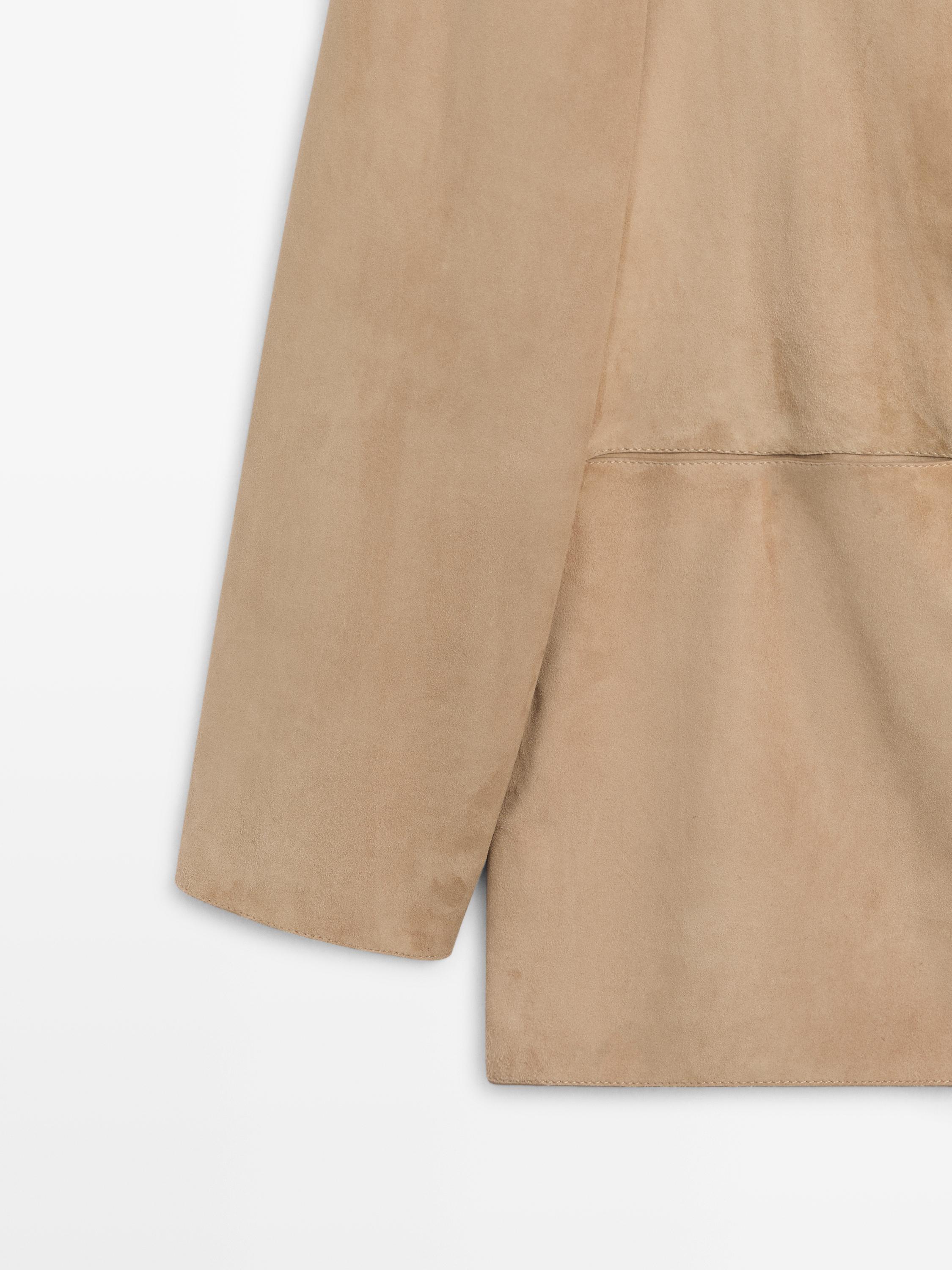 100% suede leather blazer with pocket details — SAND