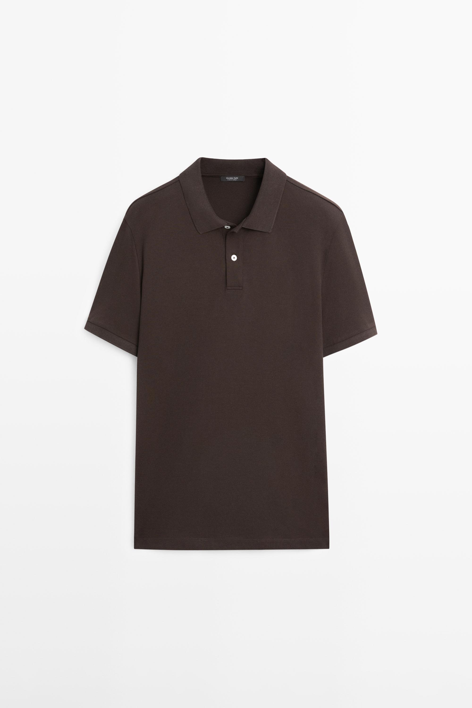 Micro-textured cotton piqué polo shirt — Chocolate