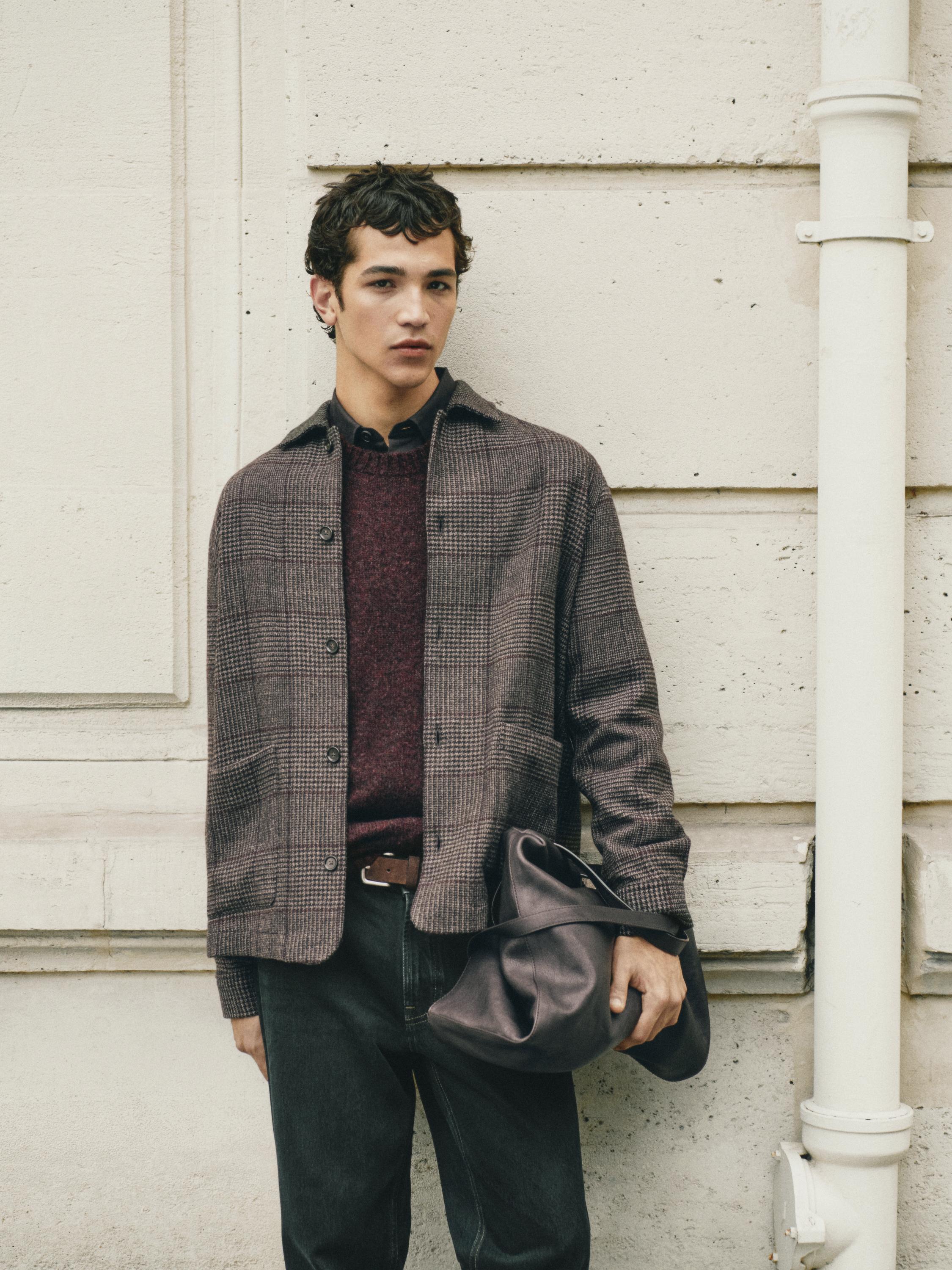 Wool blend check overshirt