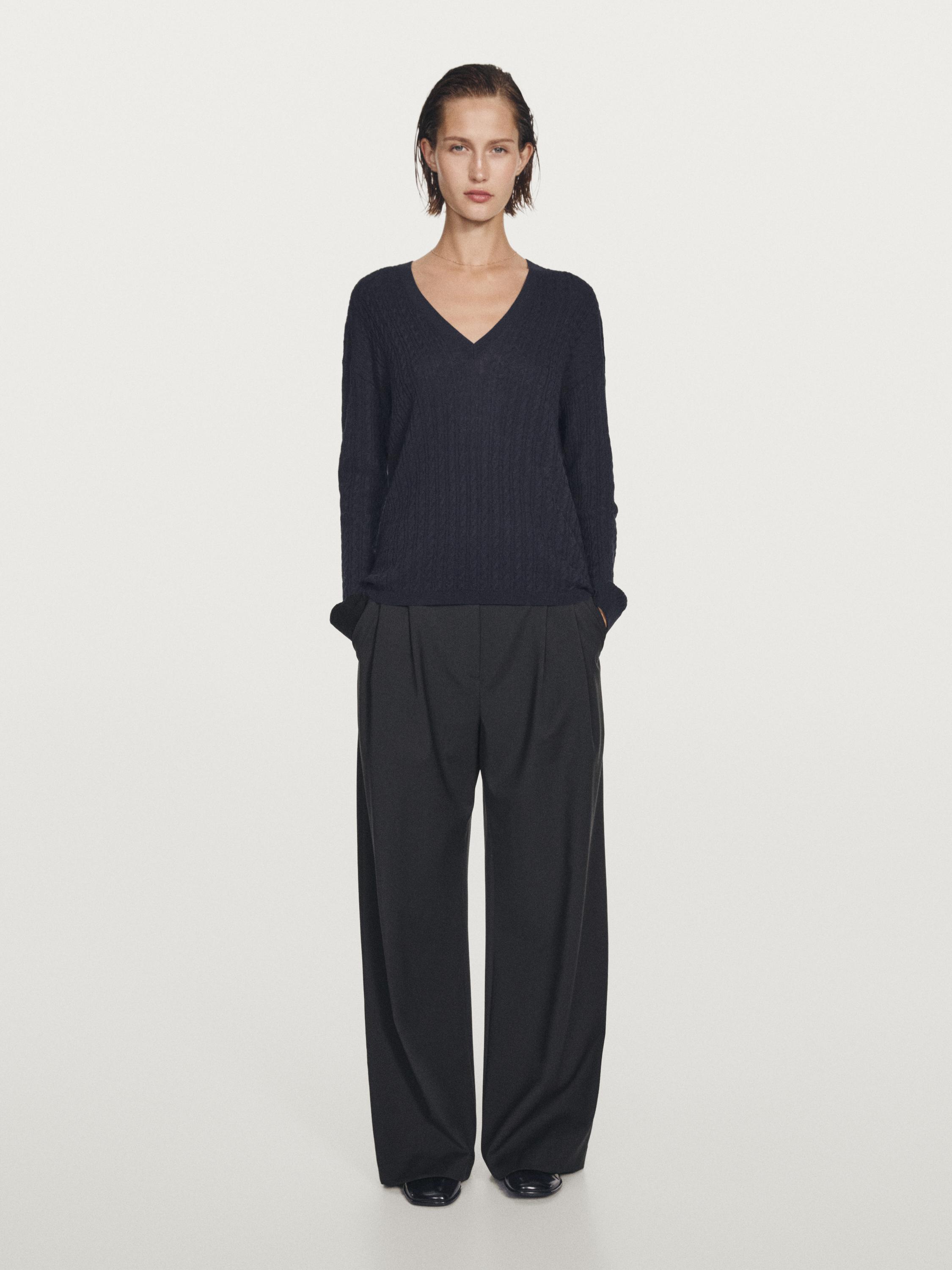 V-neck cable-knit sweater
