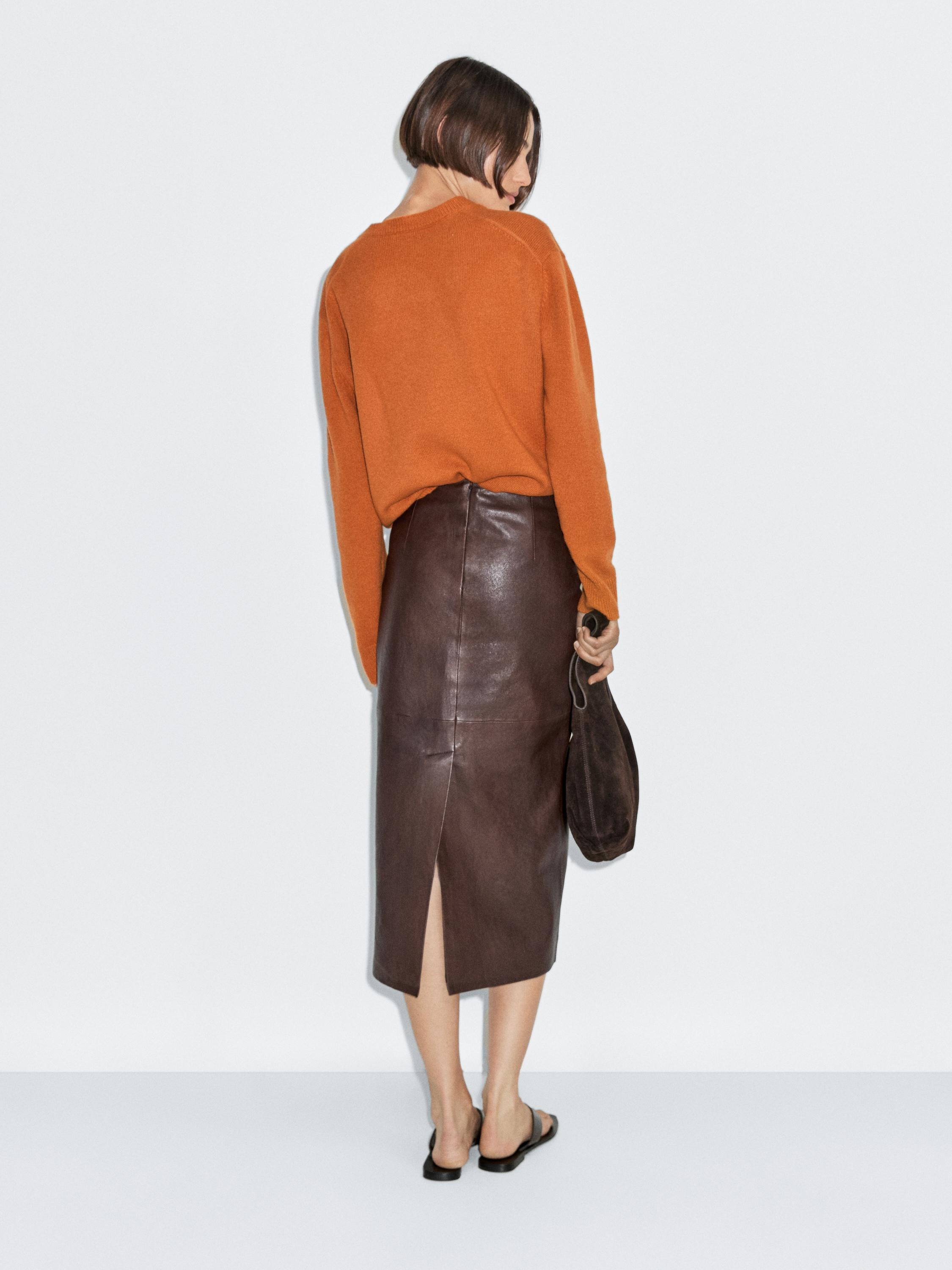 Straight nappa leather midi skirt