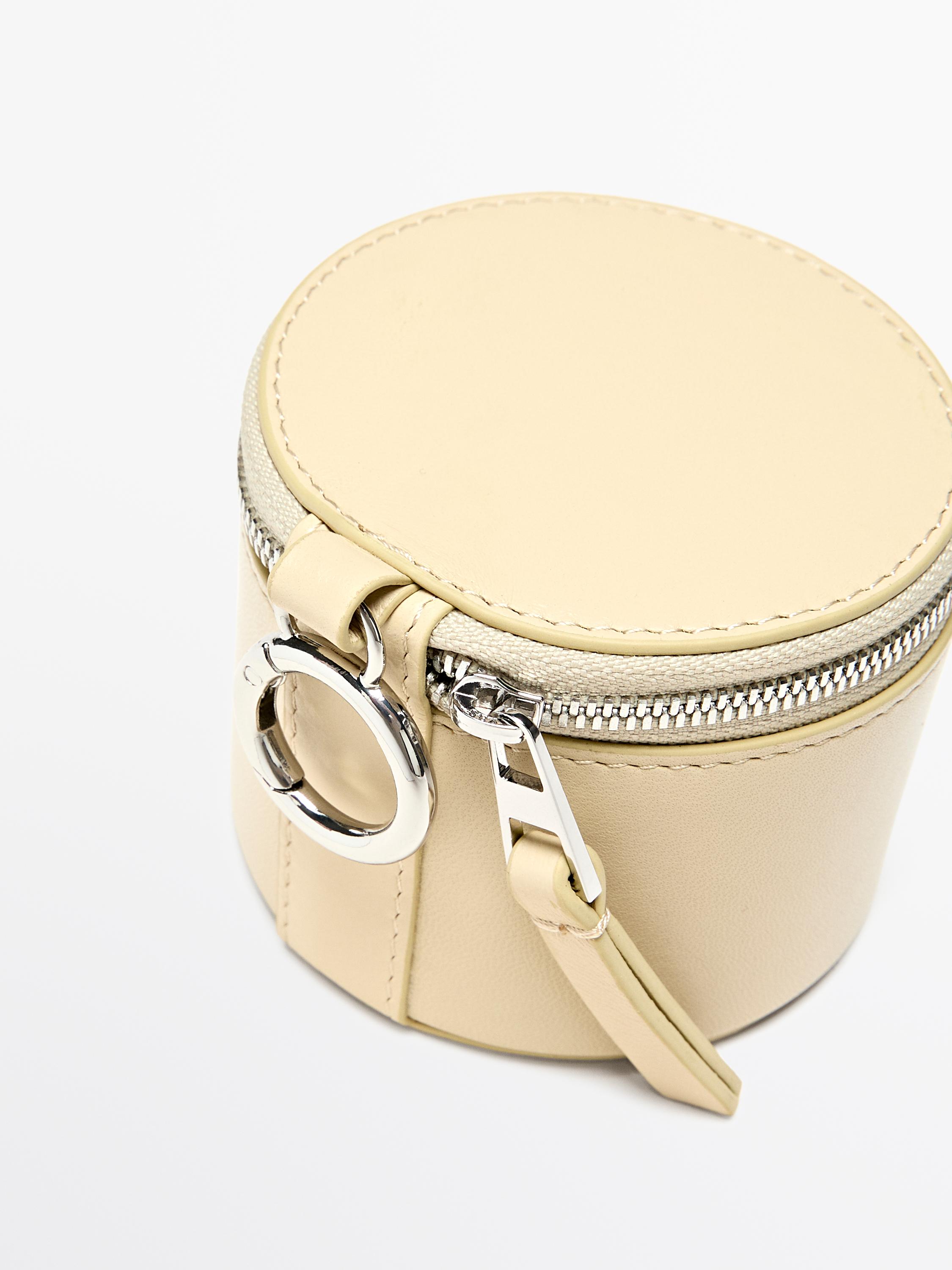 Round nappa leather bag with rhinestones — Vanilla