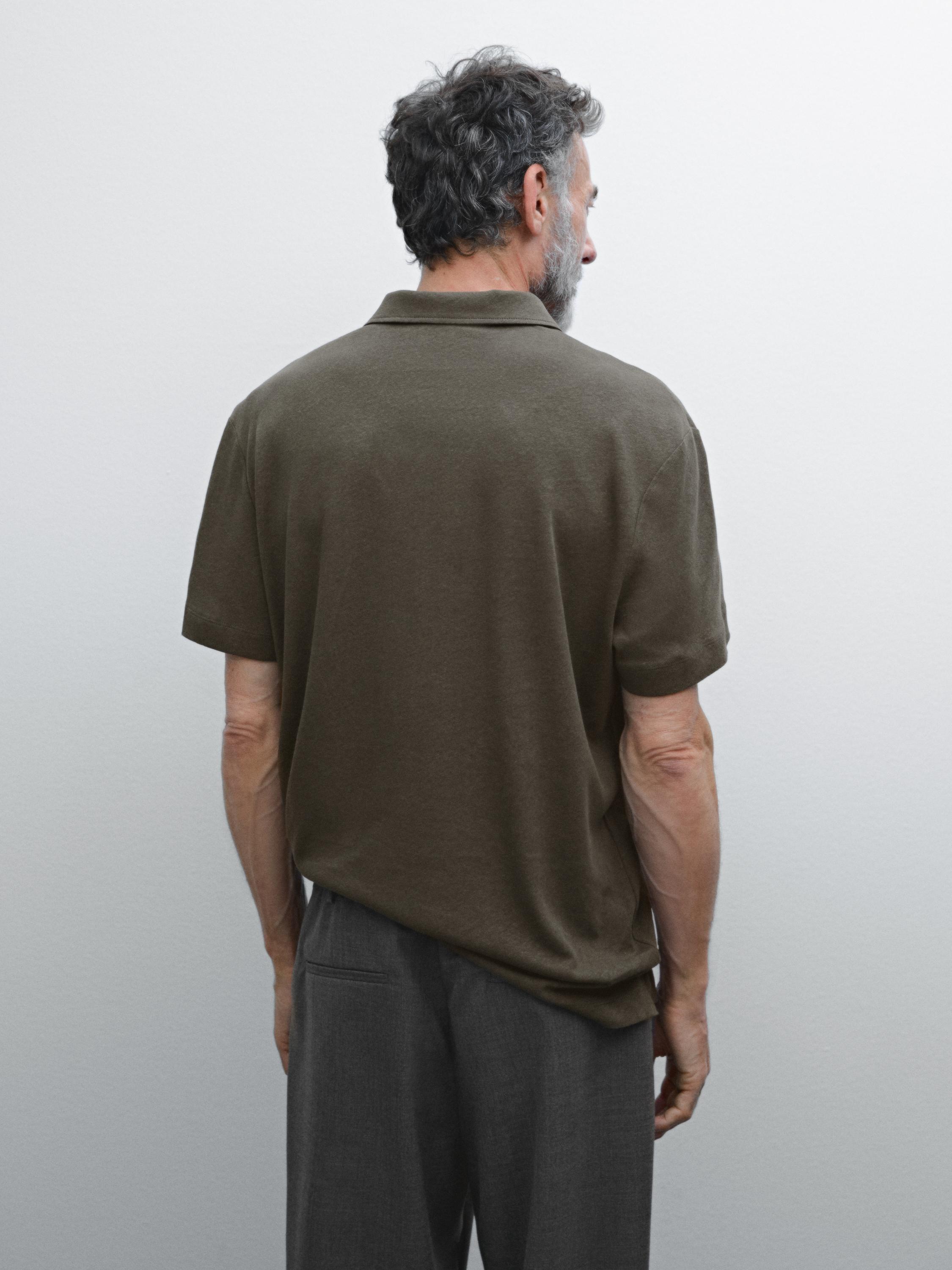 Linen blend short sleeve polo shirt