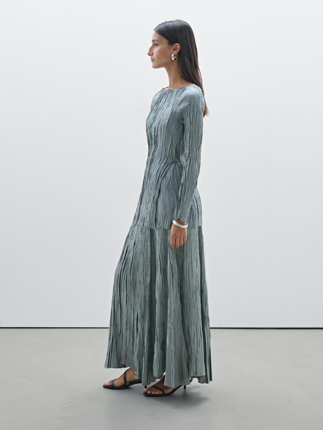 Long pleated skirt with elasticated waistband