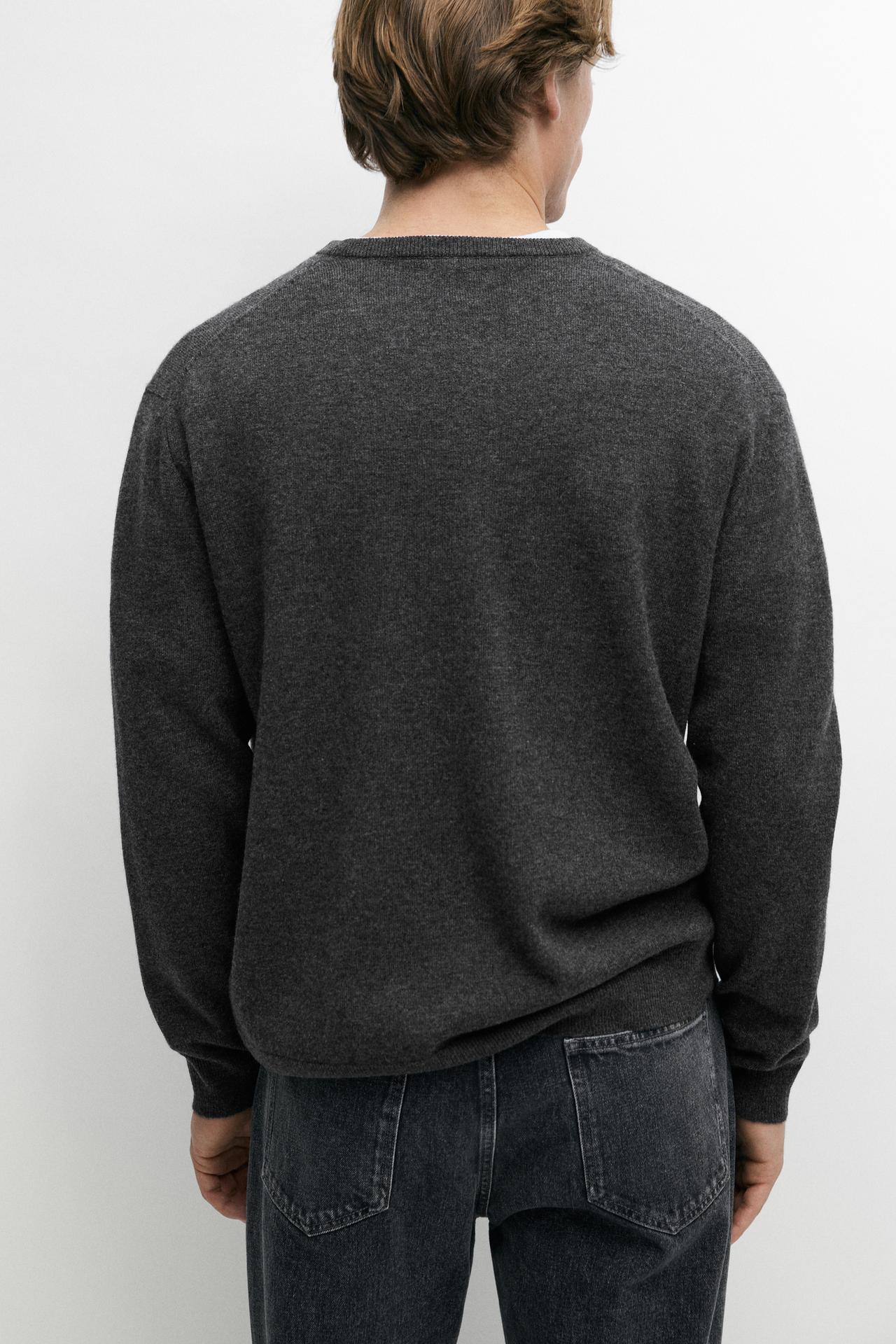 Wool-blend knit henley neck sweater — CHARCOAL