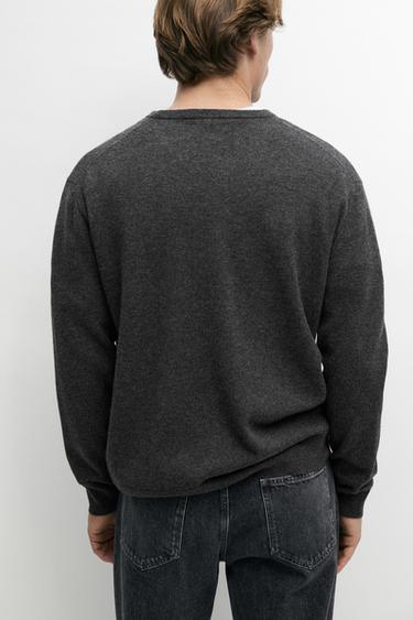 Wool-blend knit henley neck sweater — CHARCOAL 5