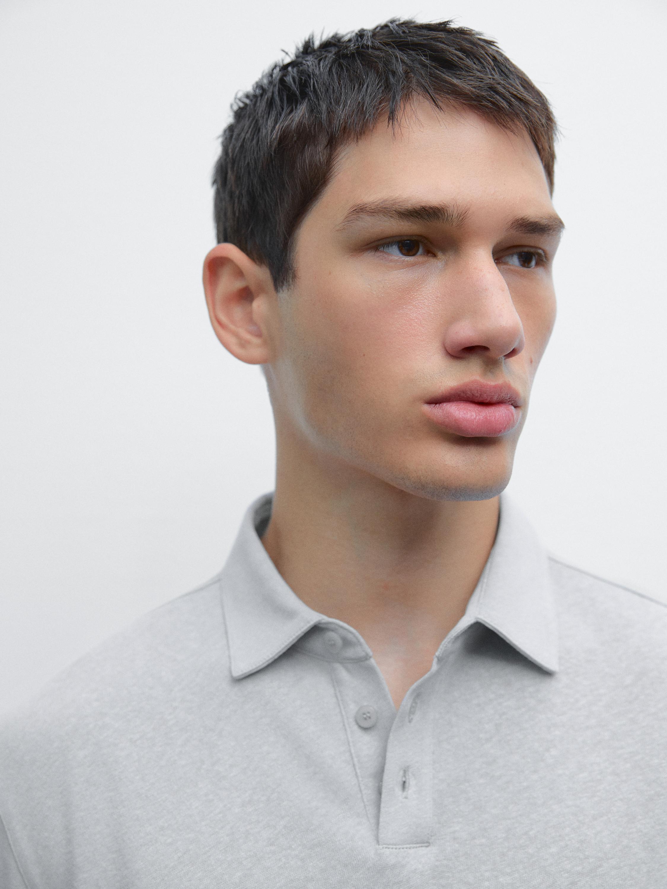 Short sleeve linen blend polo shirt