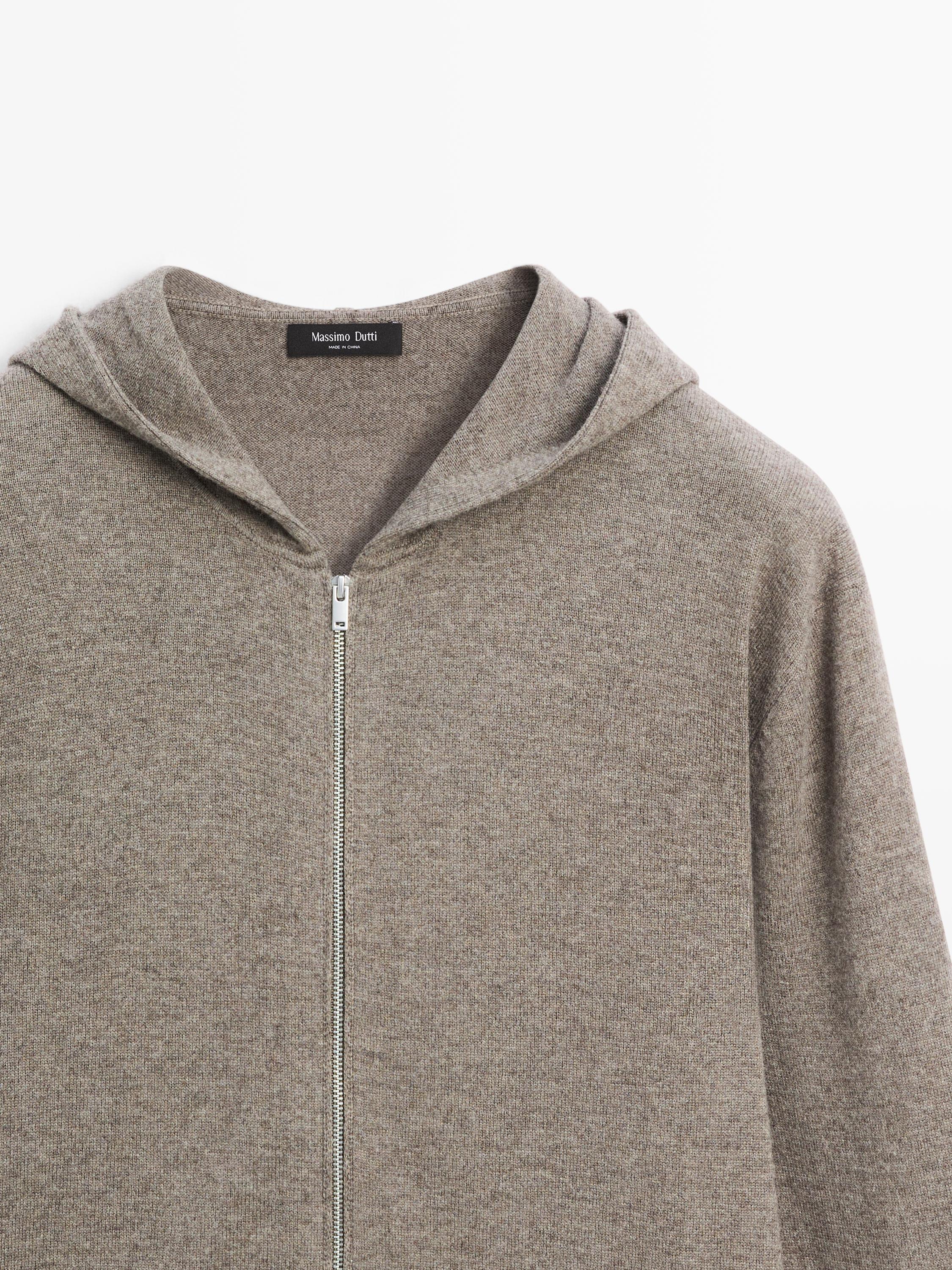 Kardigan rajut campuran wol dengan tudung