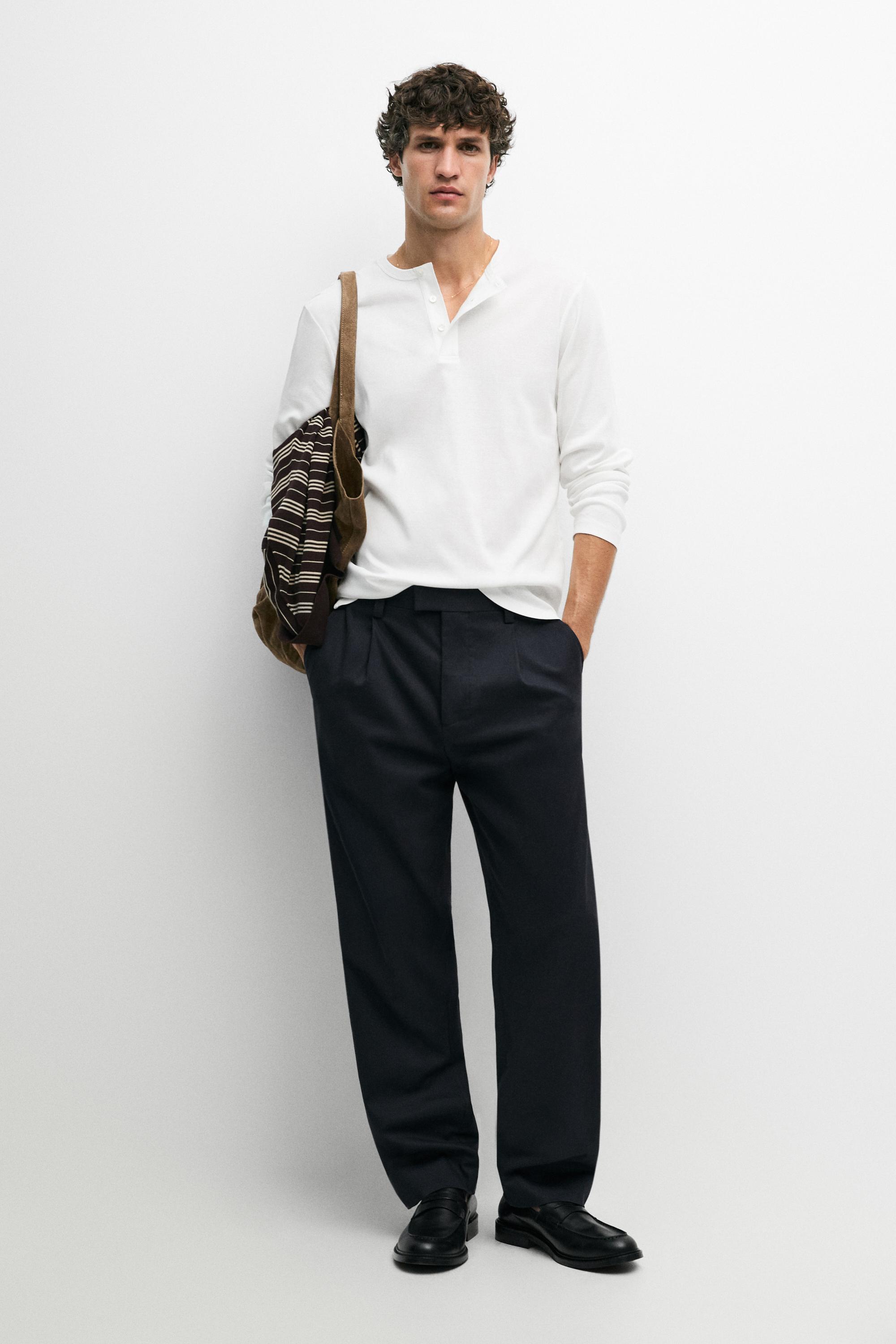 Cotton blend darted trousers — NAVY BLUE