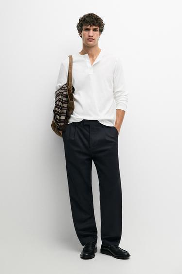 Cotton blend darted trousers — NAVY BLUE 1
