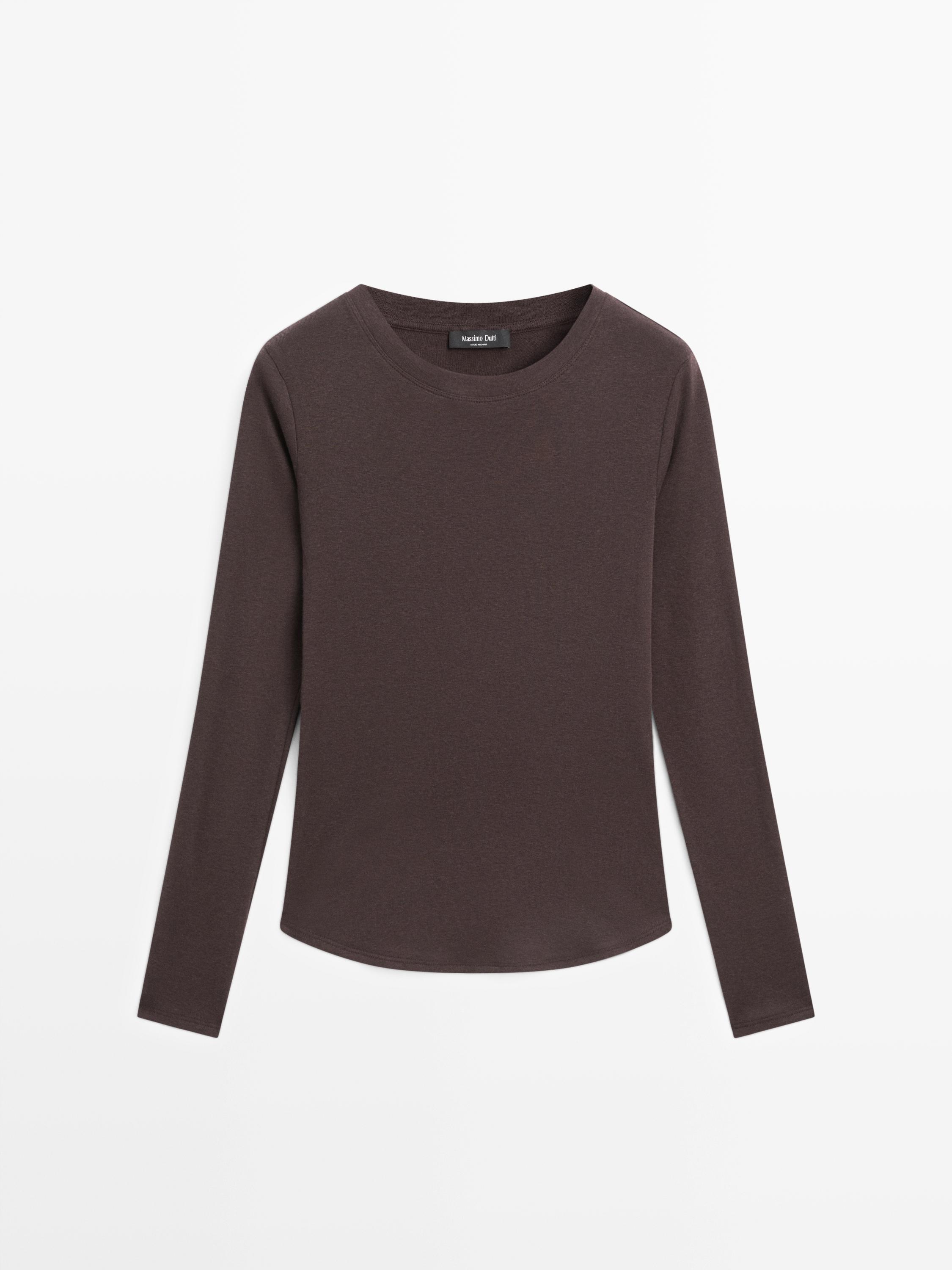 Long-sleeve cotton blend T-shirt