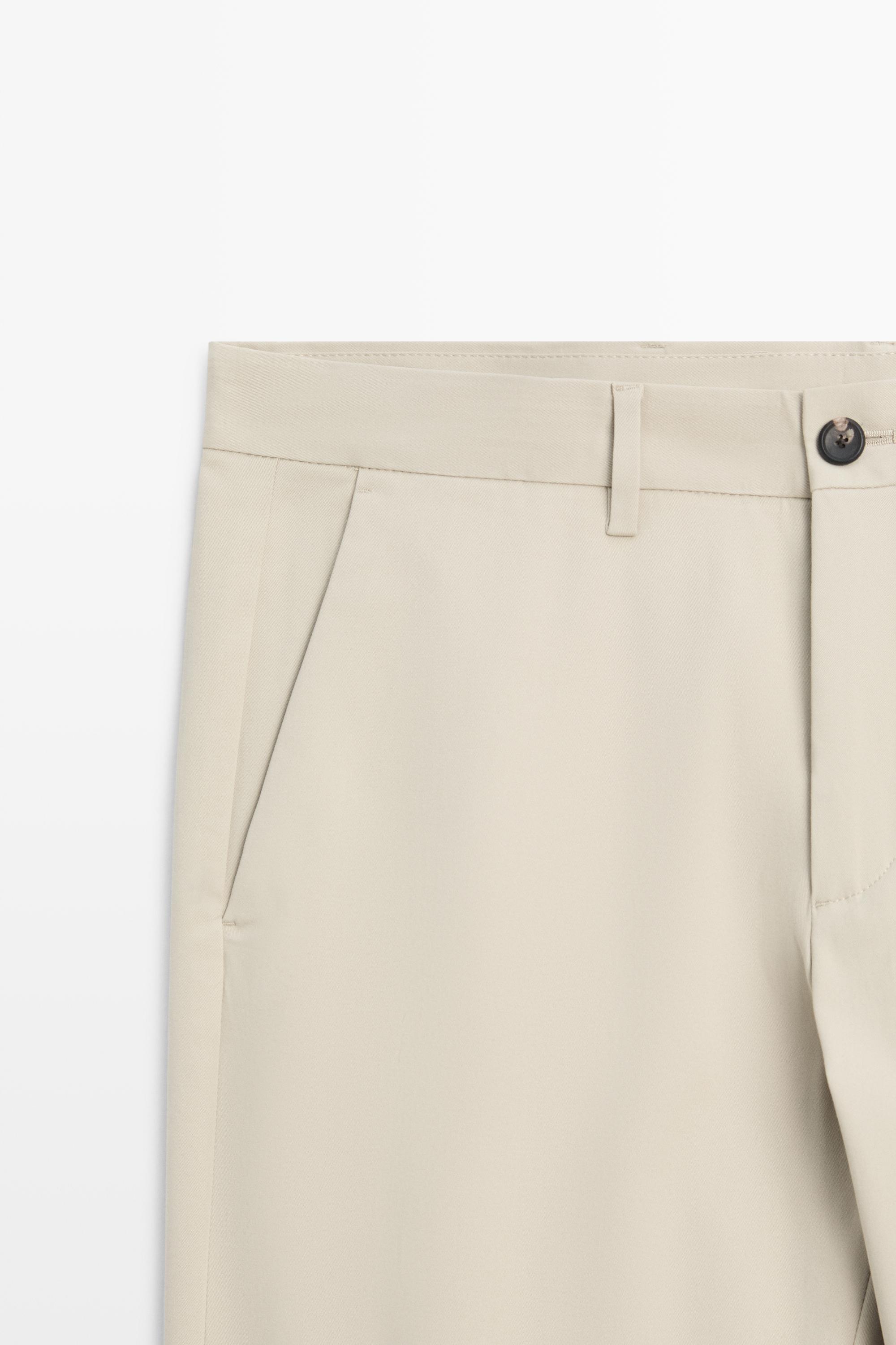 Cotton blend slim fit pants — BEIGE
