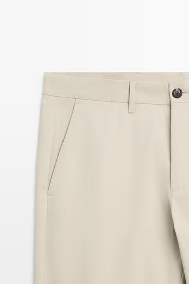 Cotton blend slim fit pants — BEIGE 4