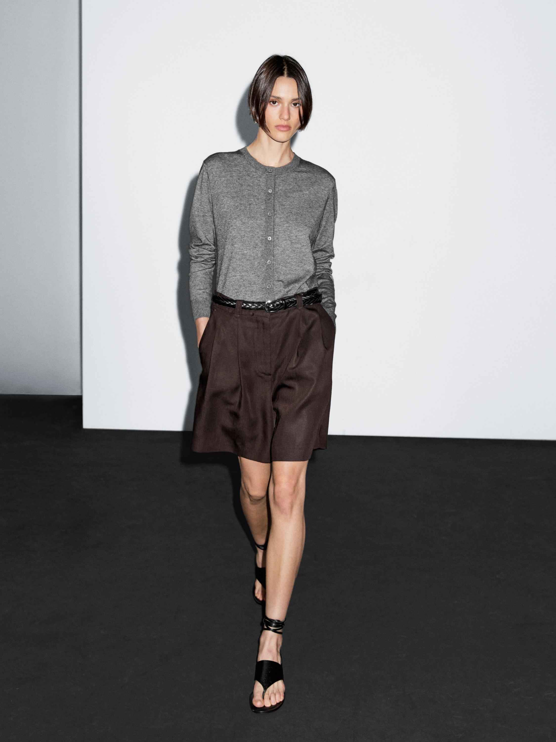 Wool blend knit cardigan with crew neck