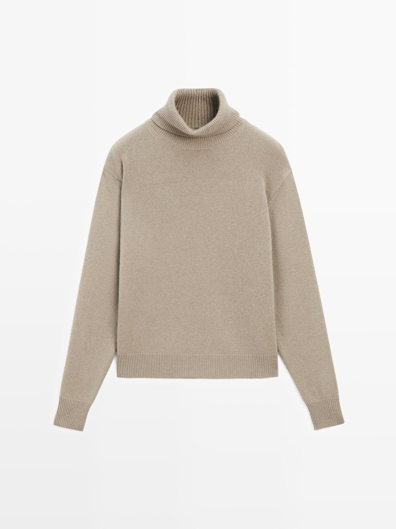 Massimo Dutti - Dame - Trøje I En Uldblanding Med Høj Hals - Grågrøn - S