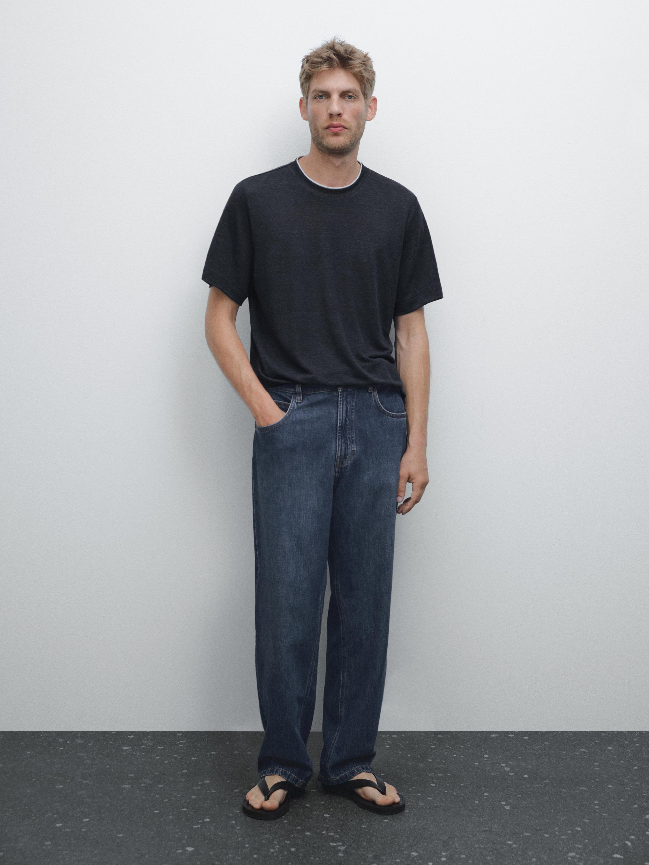 Kontrastné úpletové tričko zo zmesi ľanu