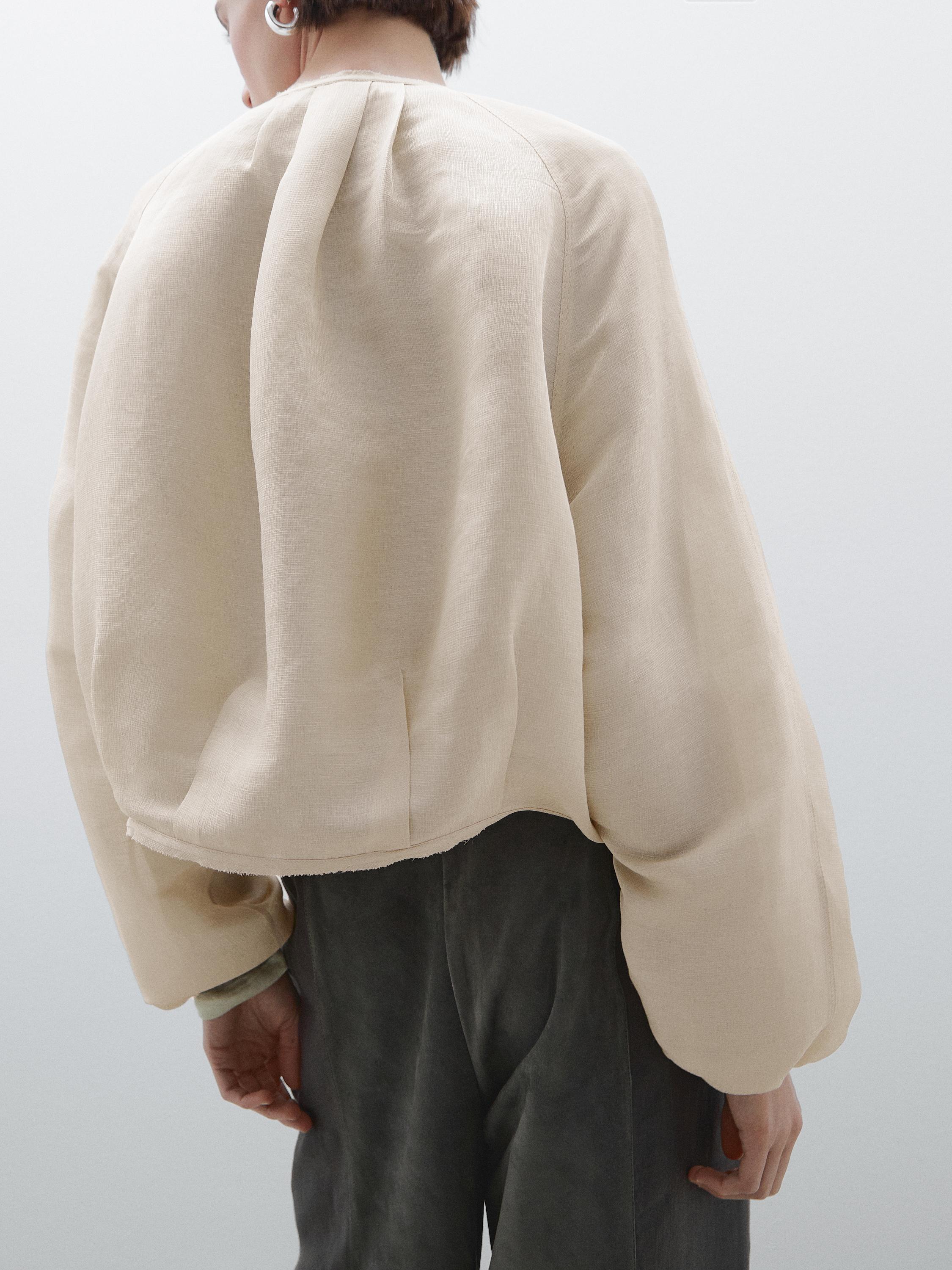Frayed linen and silk bomber jacket