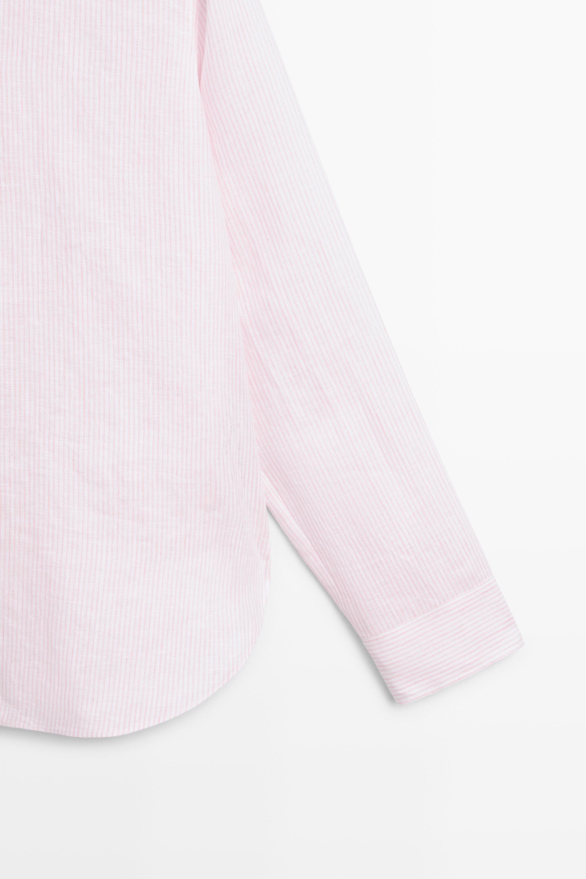 100% linen shirt with striped details — Pink