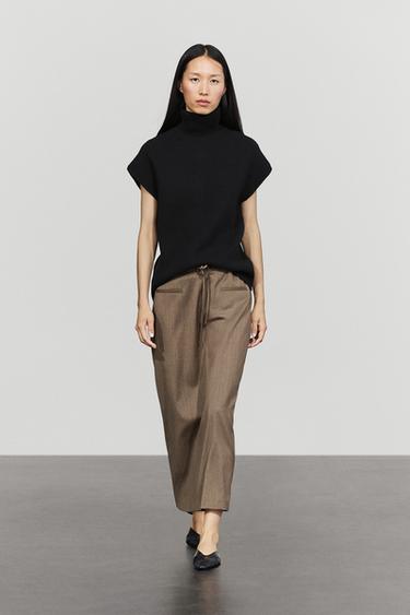 100% wool midi skirt with drawstring — MOLE BROWN 1