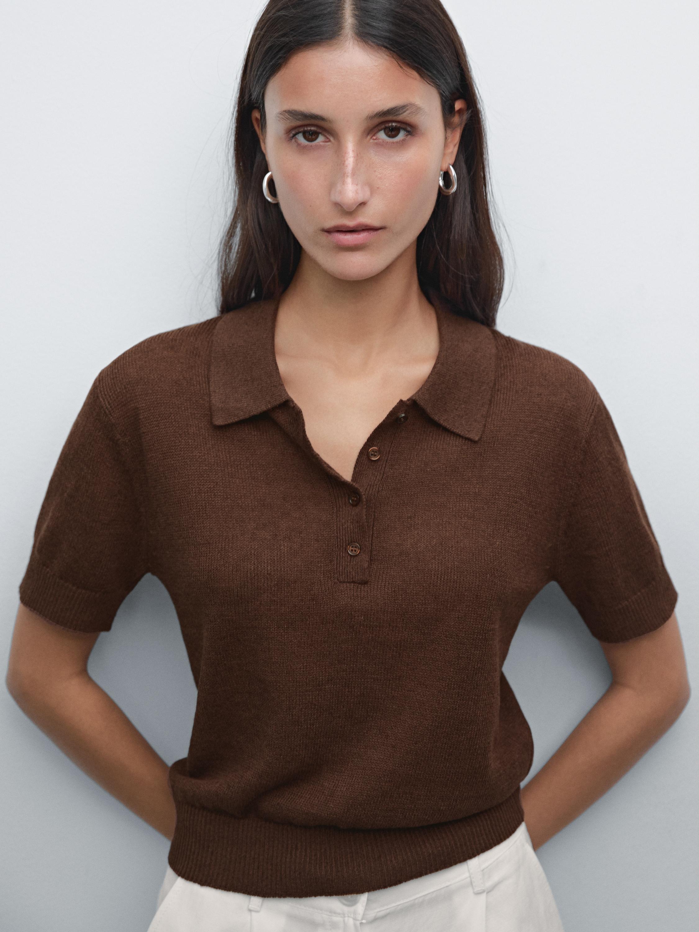 Openwork polo knit linen blend jumper