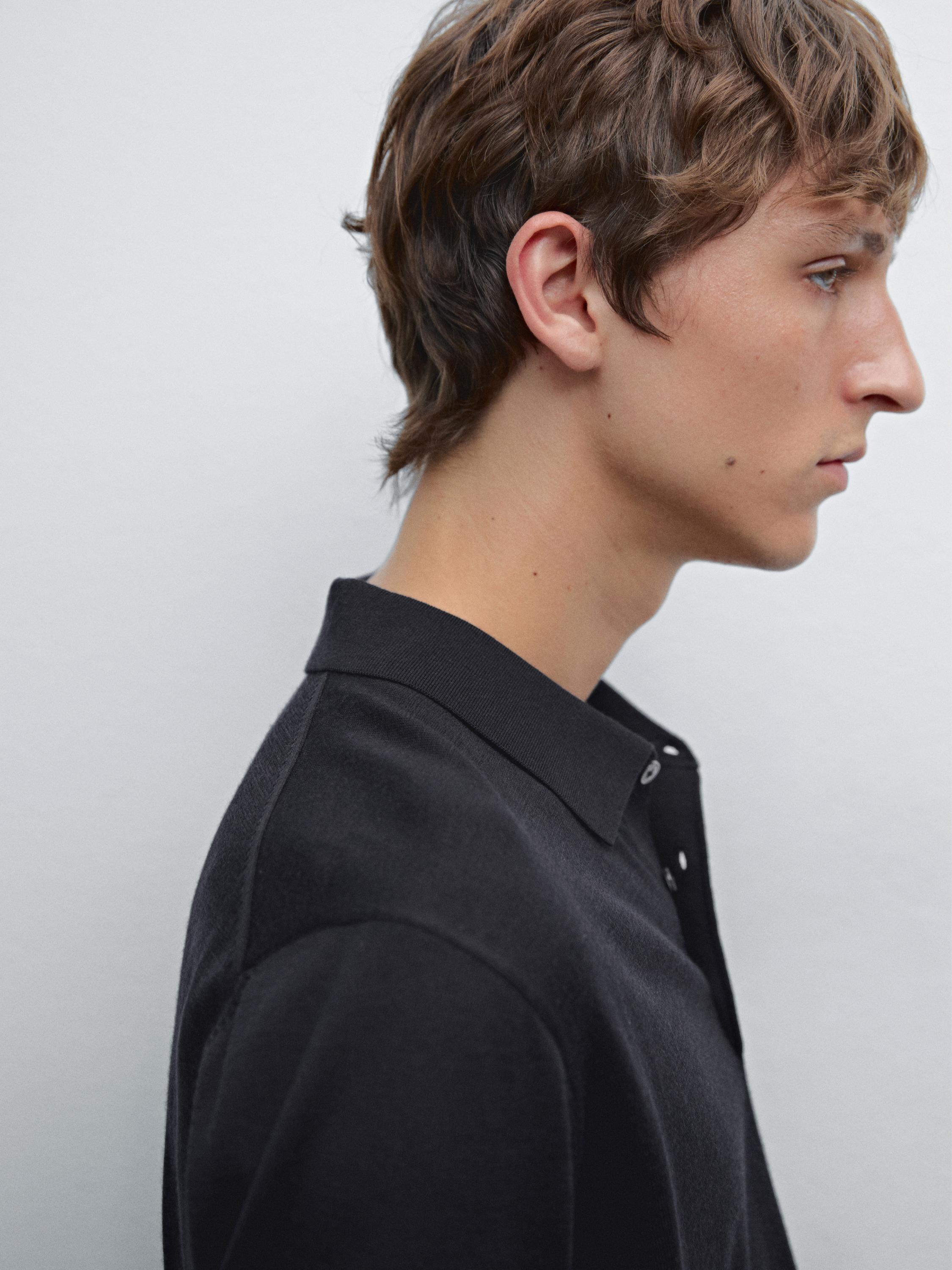 Πλεκτή κοντομάνικη μπλούζα πόλο από μάλλινο μείγμα