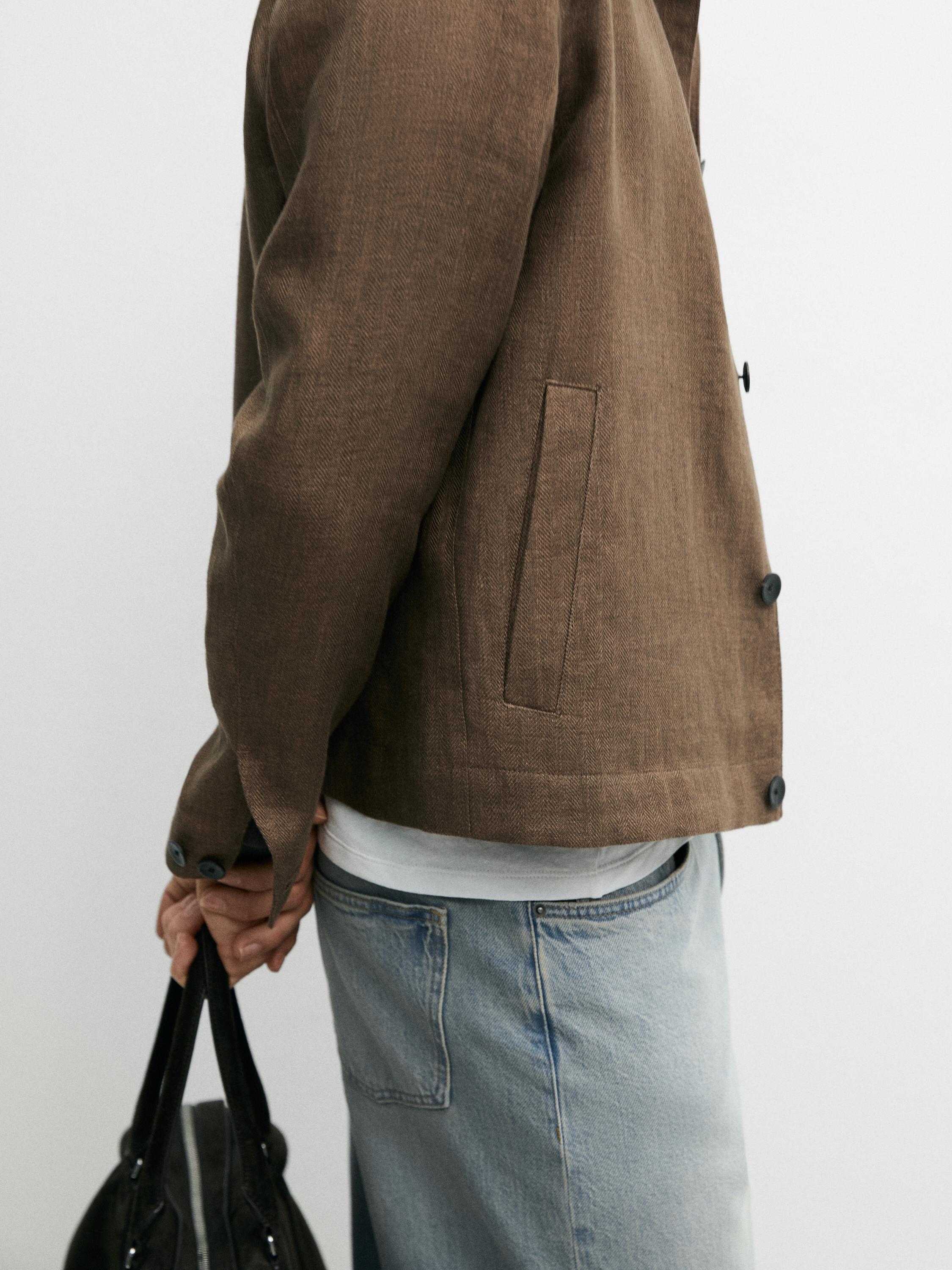 Total look linen jacket with herringbone detail — OCHRE