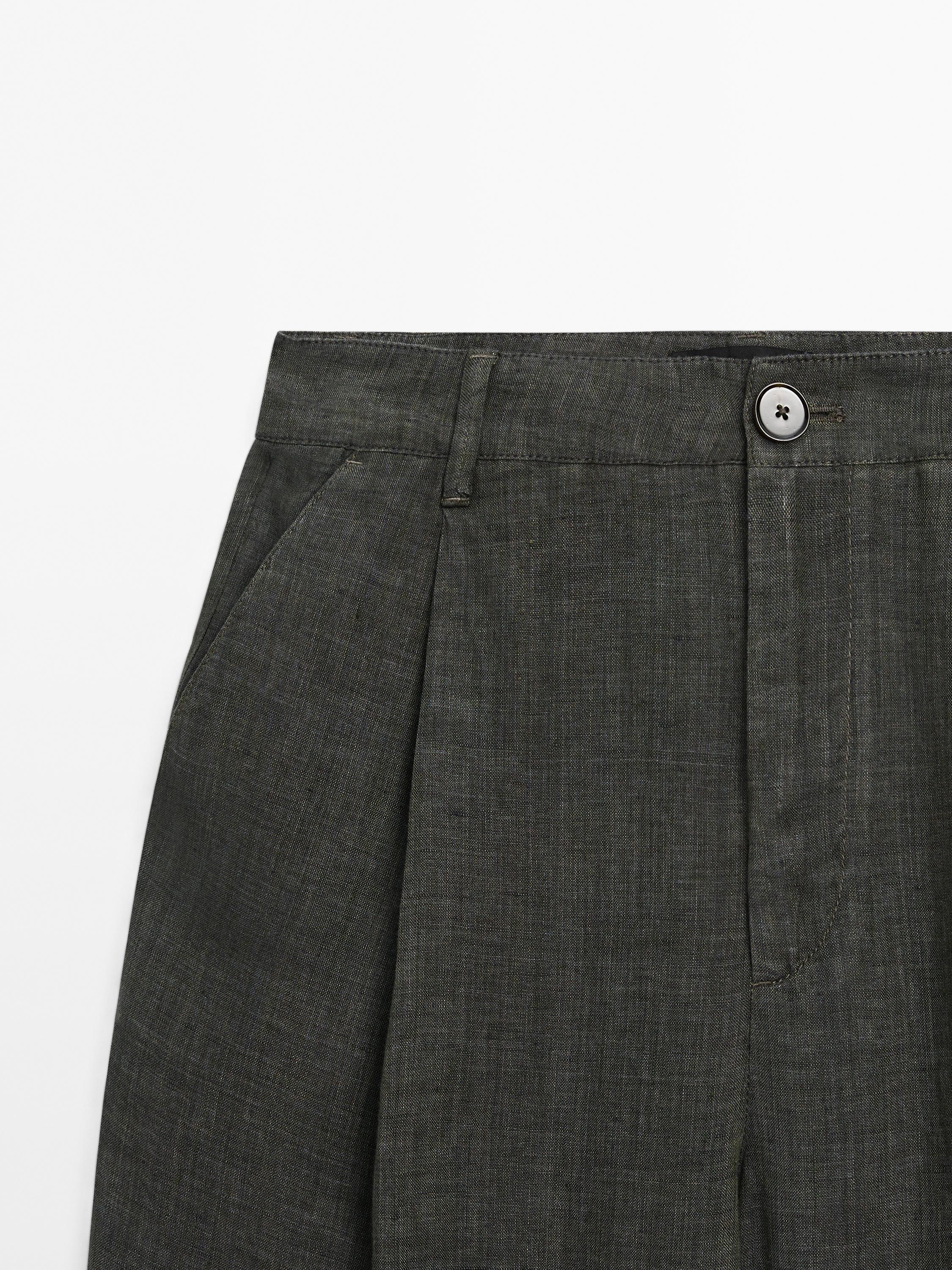 100% linen wide-leg trousers